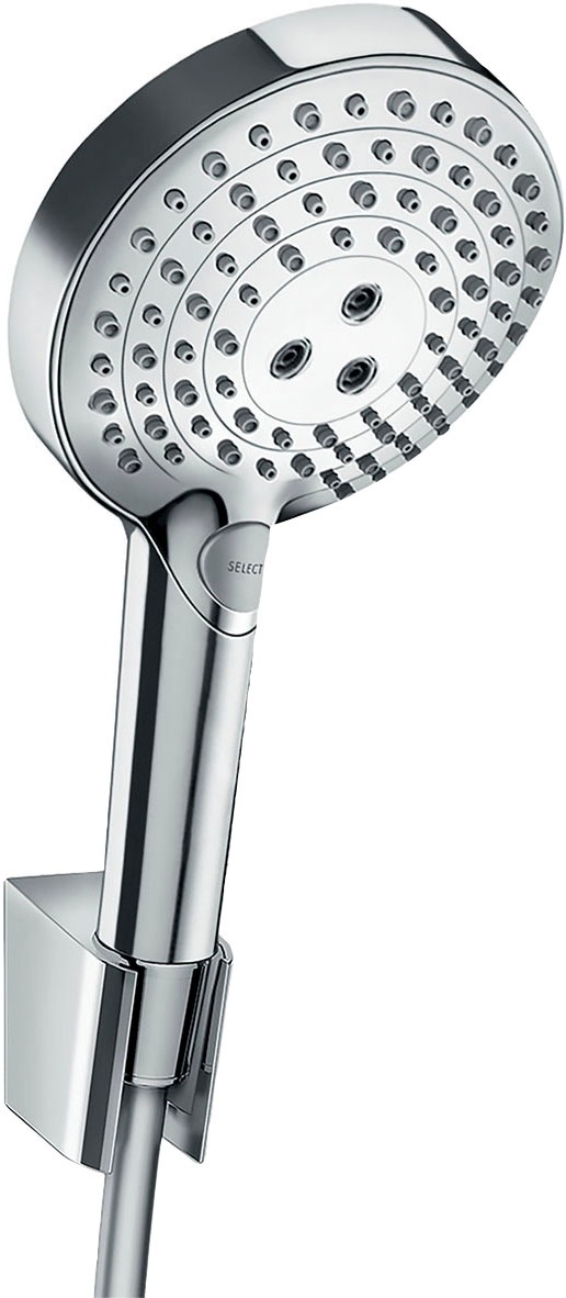 hansgrohe Duschbrause "Raindance Select S", (Brauseschlauch, Handbrause, Brausehalter), 12cm, 3 Strahlarten PowderRain m