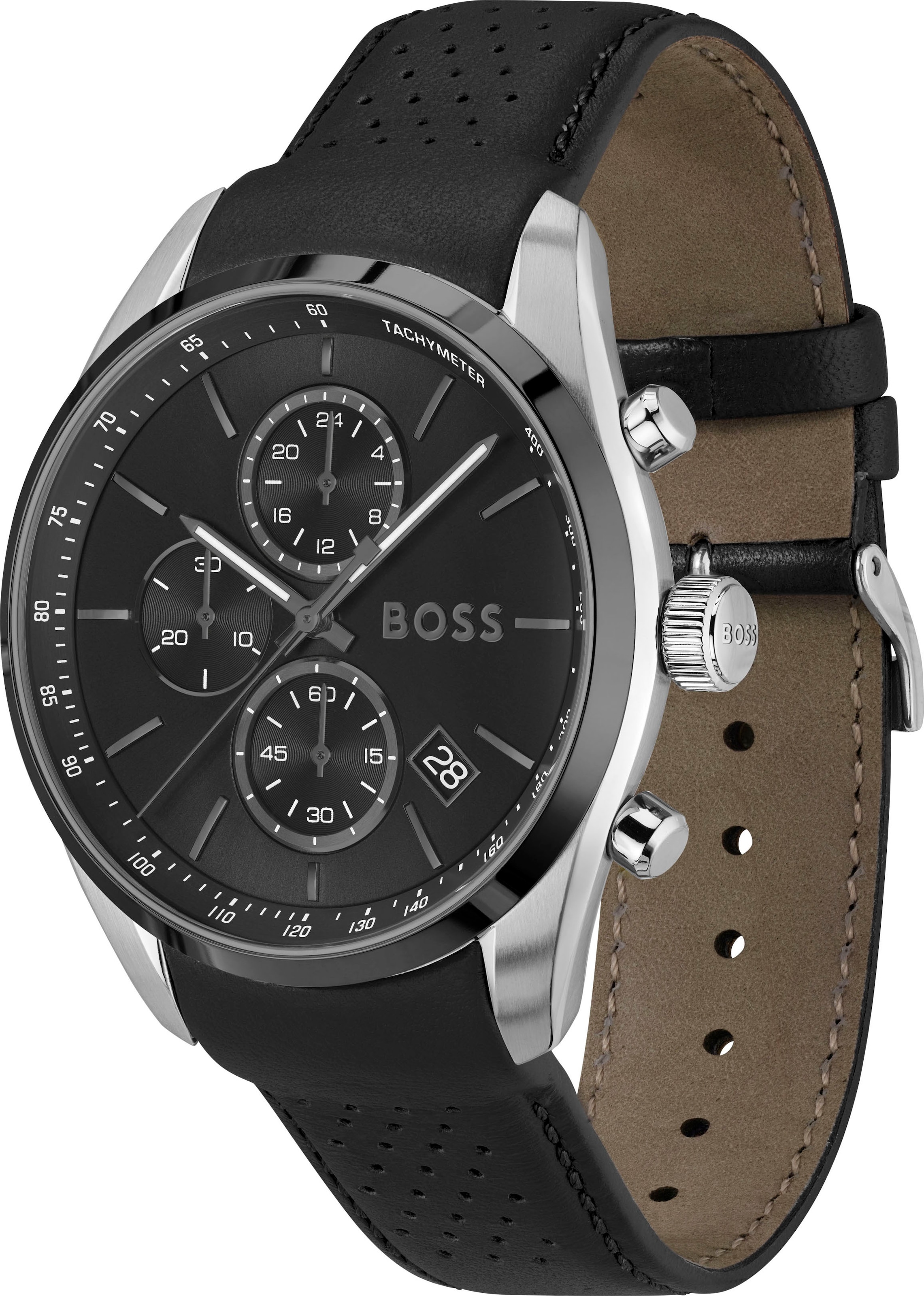 BOSS Chronograph »GRAND PRIX 44«, Quarzuhr, Armbanduhr, Herrenuhr, Lederarmband, analog, Tag