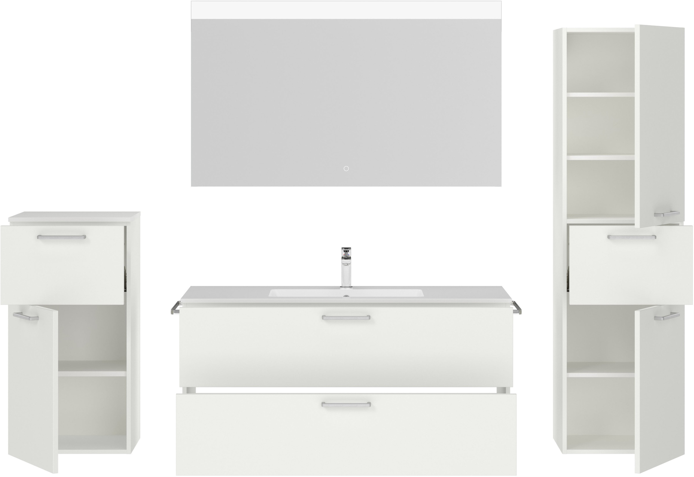 nobilia® Badmöbel-Set »Tolvina«, (4 St., vormontiert, mit Soft-Close), inkl. Spiegel mit Touch-Sensor, in vier Breiten