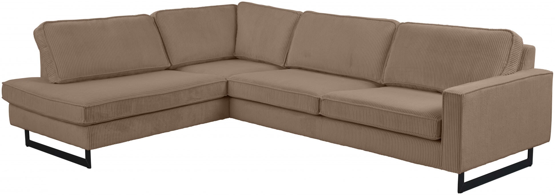 Places of Style Ecksofa »Pinto, 290 cm, Cord, Chenille, Lederoptik, Ottomane links / rechts«, mit Keder, schwarze Metallfüße, Wellenunterfederung