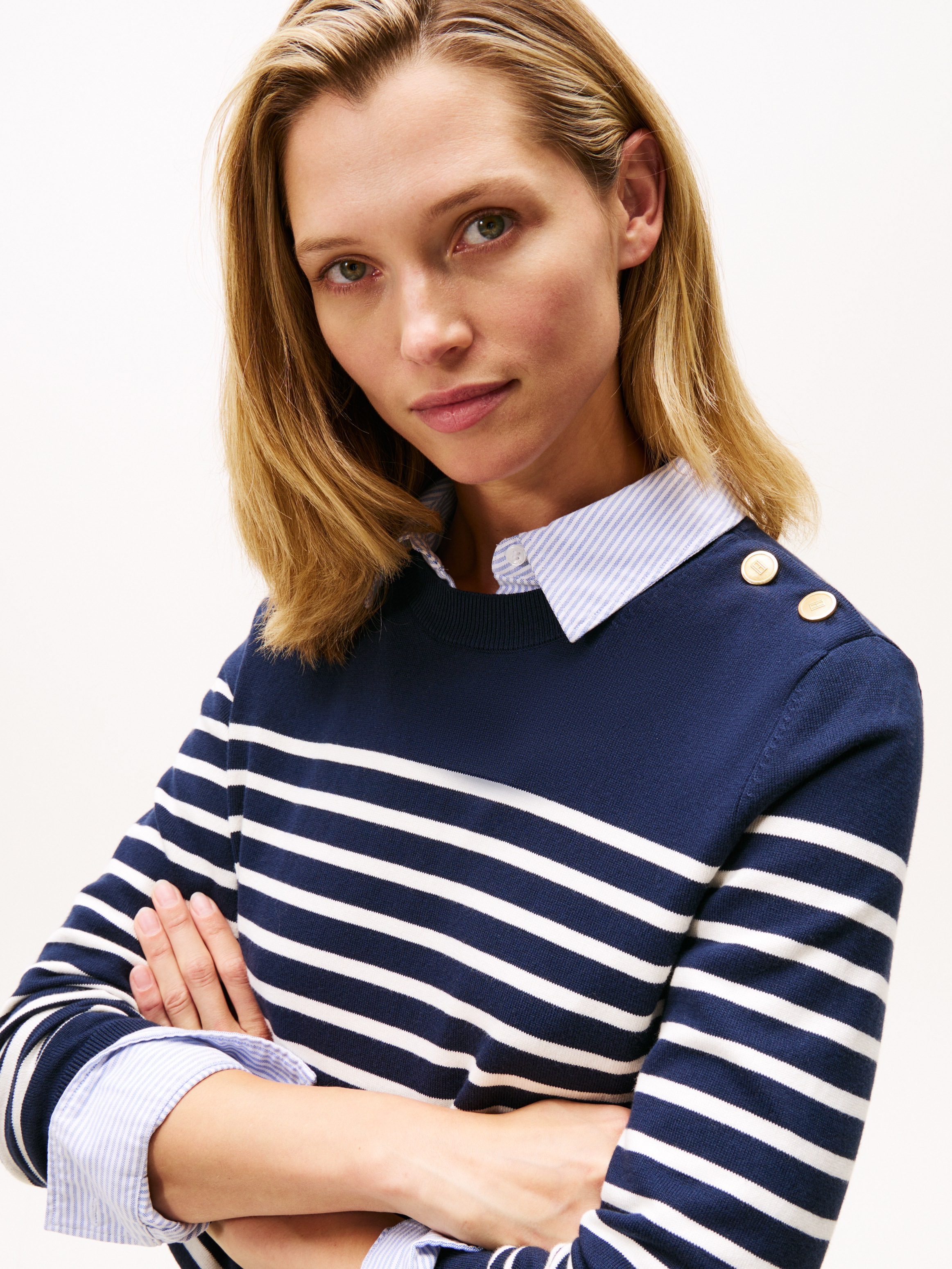 Tommy Hilfiger Strickpullover "CO JERSEY MID GG LS GOLD BTN SWT", mit goldf günstig online kaufen