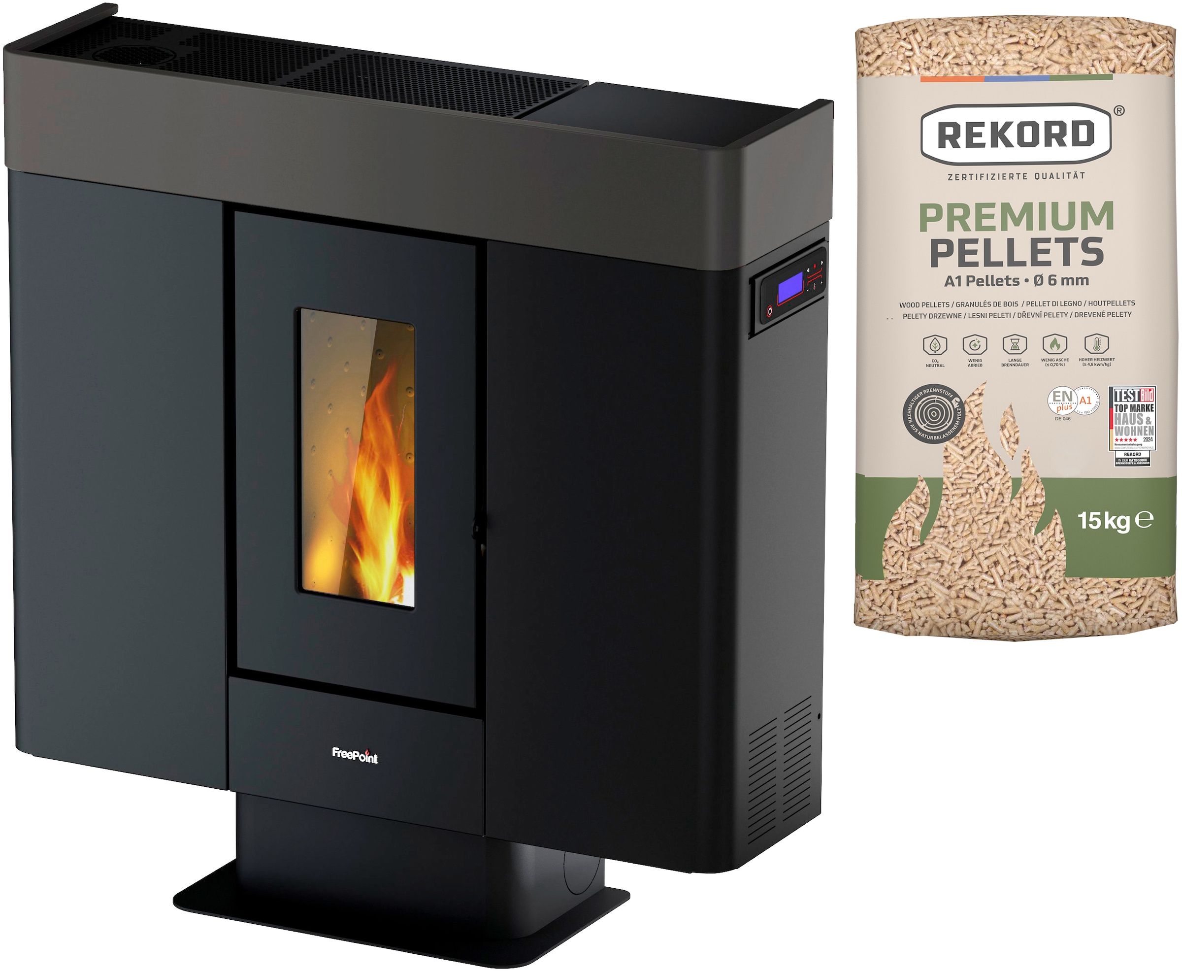 Freepoint Pelletofen "Moon airtight" kanalisierbare Warmluft, WIFI inklusive, raumluftunabhängig