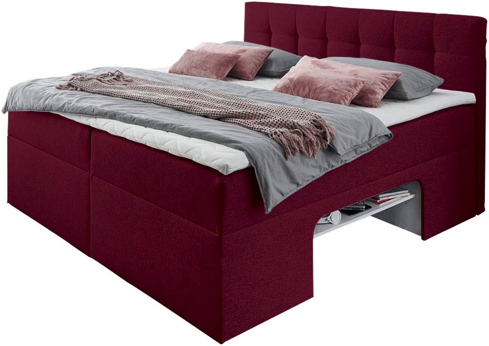 Boxbett HOME AFFAIRE, rot (bordeaux meliert), B:142cm L:210cm, Komplettbetten, Nische im Bettkasten für zusätzlichen Stauraum