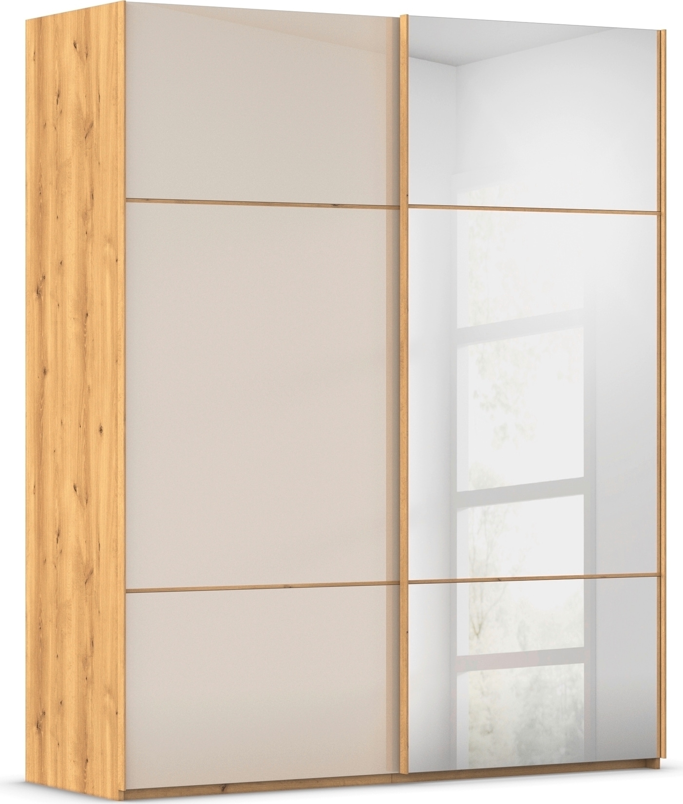 rauch Schwebetürenschrank "Kleiderschrank Schrank Garderobe Schlafzimmerschrank SCALE-TRIO" edle dreigeteilte Front mit 2 Zierleisten Spiegel/Glas MADE IN GERMANY