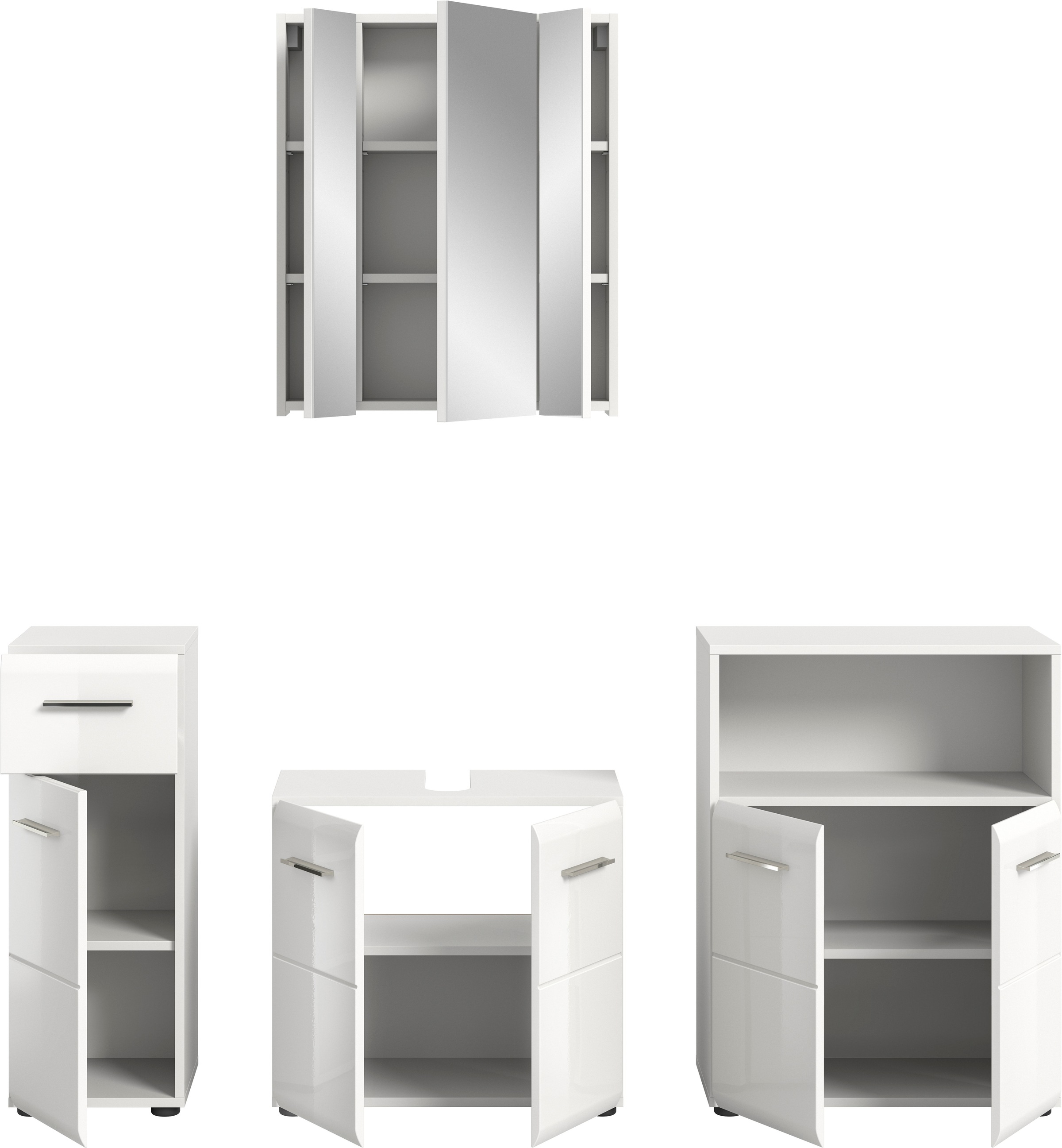 INOSIGN Badmöbel-Set »FLORENZ, TOPSELLER!, 4-teilige Badkombination, hochwertige MDF-Front«, (Unterschrank, Waschbeckenunterschrank, Spiegelschrank, Midischrank), Bad-Kombination, Bad-Möbel, Badezimmer, Kombination, Kombi
