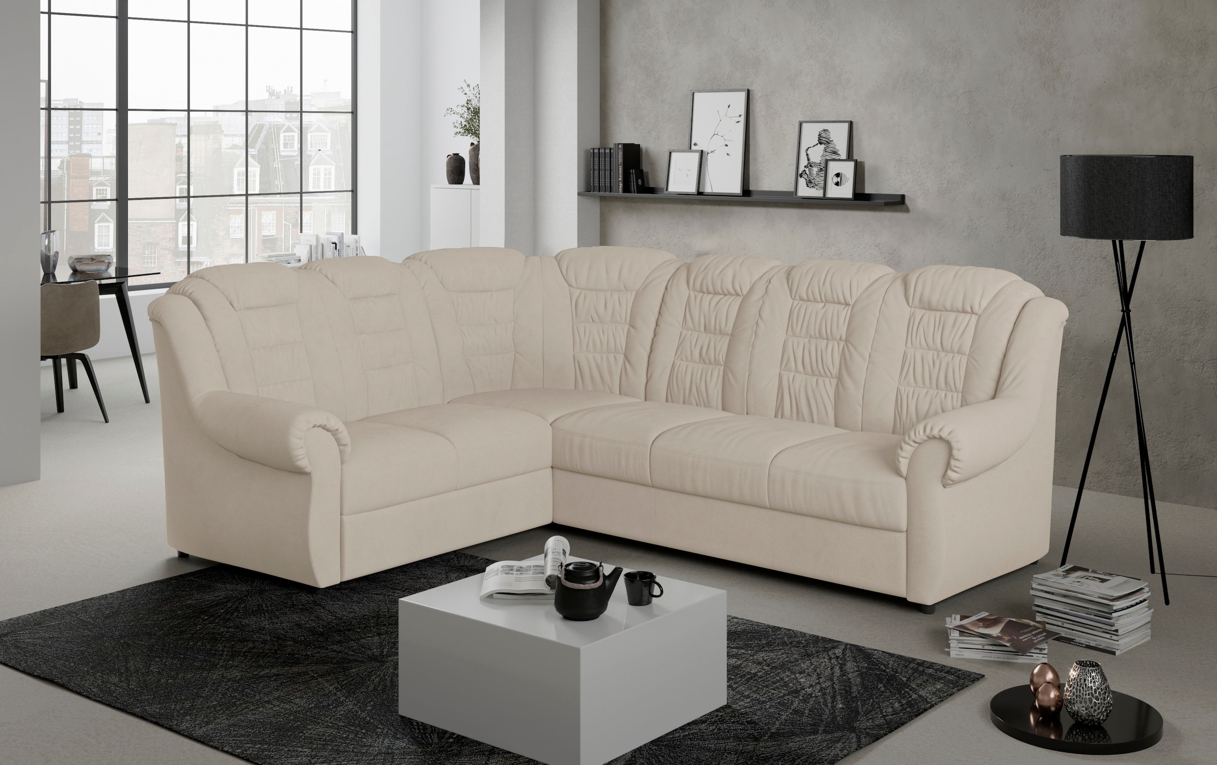 Home affaire Ecksofa »Boston L-Form«, mit hoher Rückenlehne, wahlweise mit Bettfunktion & Stauraum