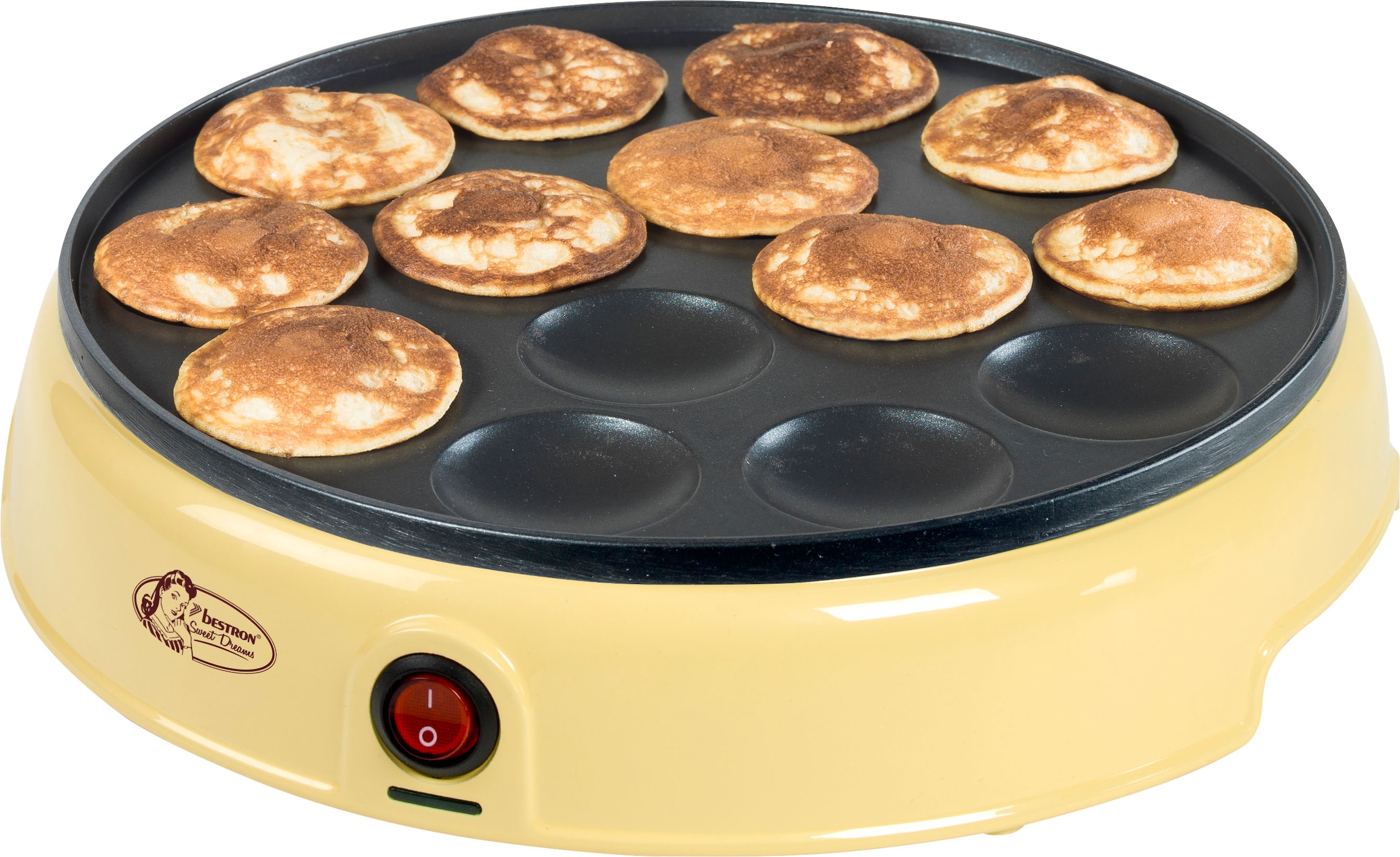 bestron Poffertjes-Maker »APFM700SD Sweet Dreams«, 800 W, im Retro Design, Mini Pfannkuchen Automat, Antihaftbeschichtung