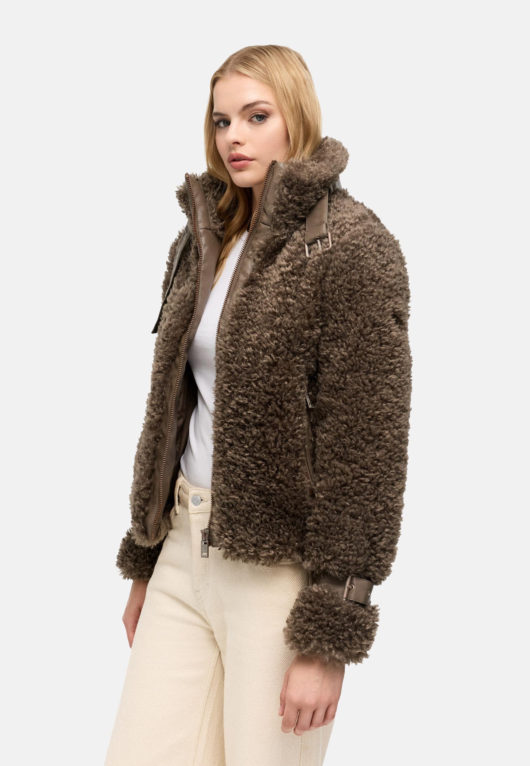 Navahoo Plüschjacke »Wuschelwonne 14« Teddy Jacke mit Kustleder-Details