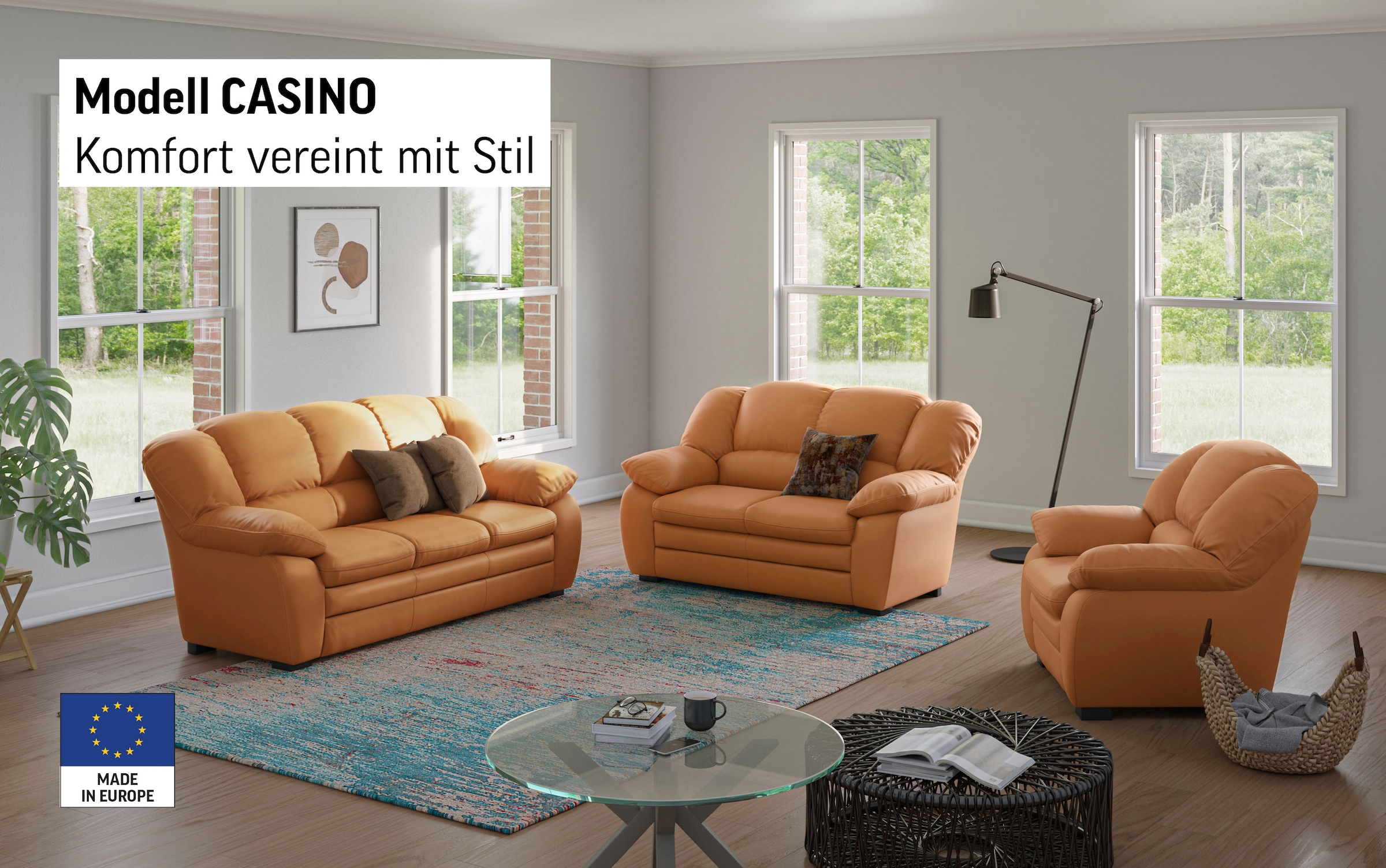 COTTA Polstergarnitur »Casino, 3tlg. Set, Sofa Wohnzimmer Garnitur, Wellenunterfederung« Set, 3 tlg. Polstergarnitur, auch als Set erhältlich