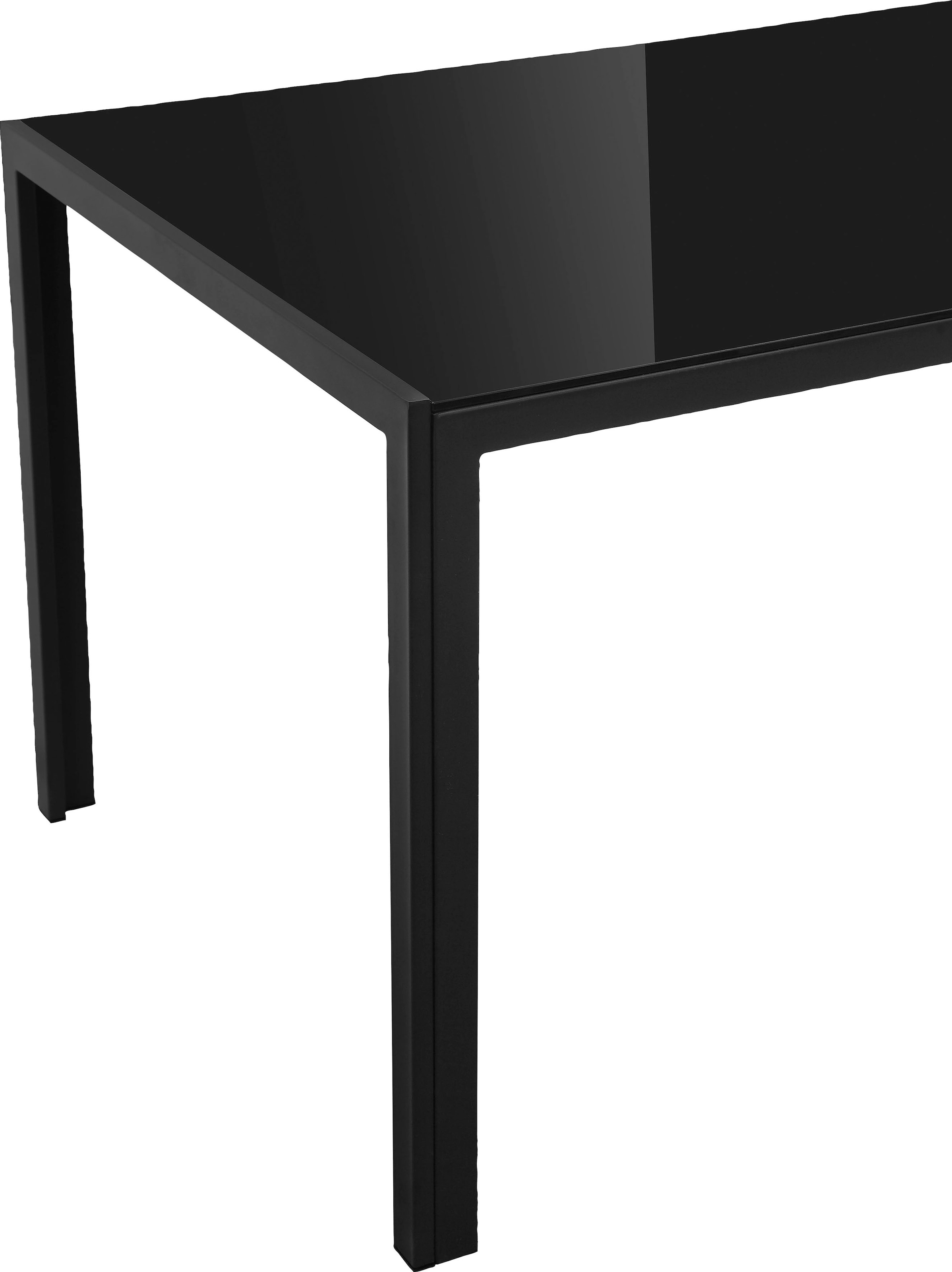 Leonique Esstisch Gestell Höhe bestellen Tischplatte Metall 76,5 schwarz, (1 St.), Sicherheitsglas, cm aus BAUR | »Presnel«