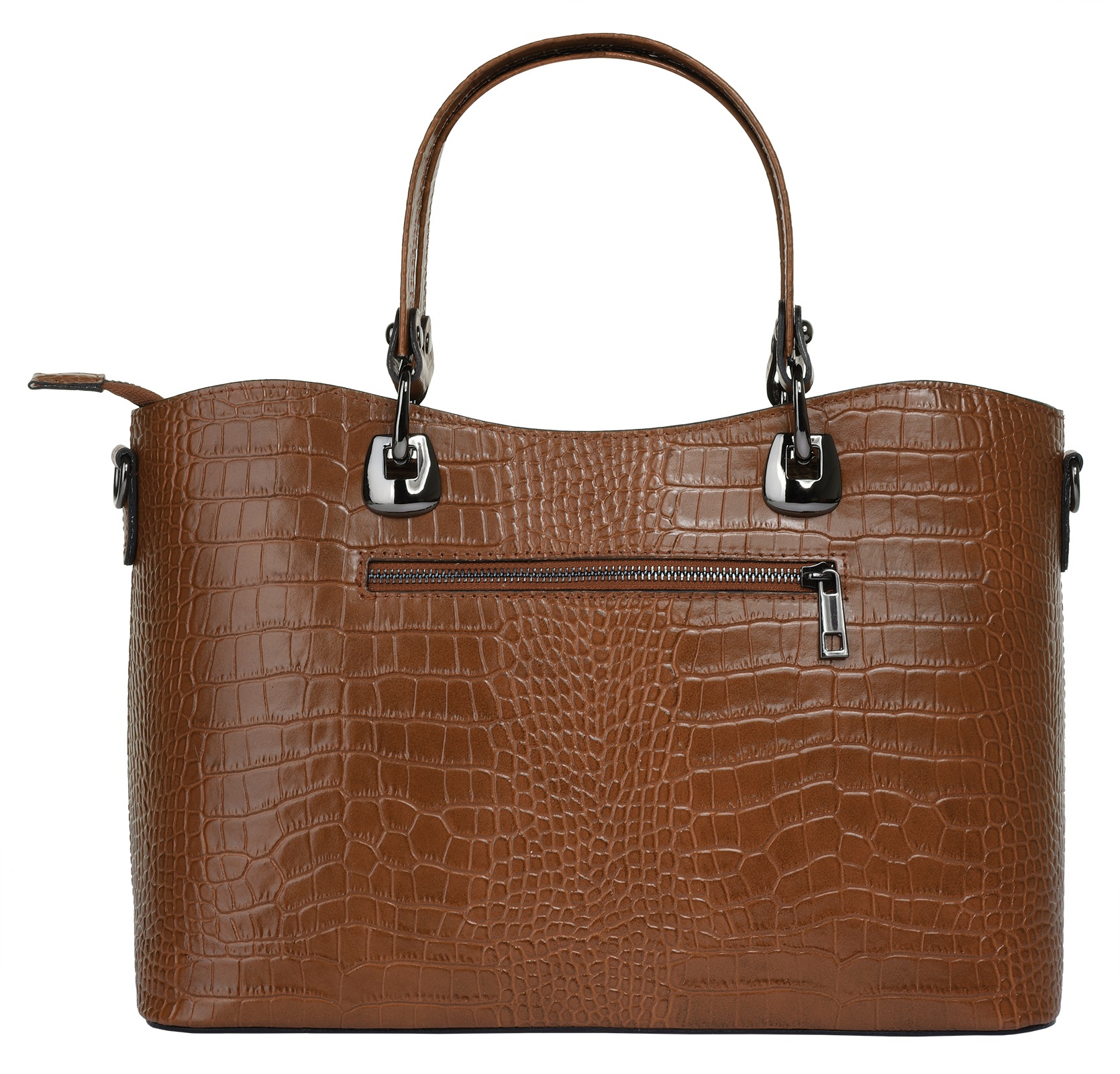 Henkeltasche CLUTY, Damen, Gr. B/H/T: 32cm x 22cm x 11cm onesize, braun (cognac), Leder, Reptilienprägung, Taschen, echt Leder, Made in Italy 3