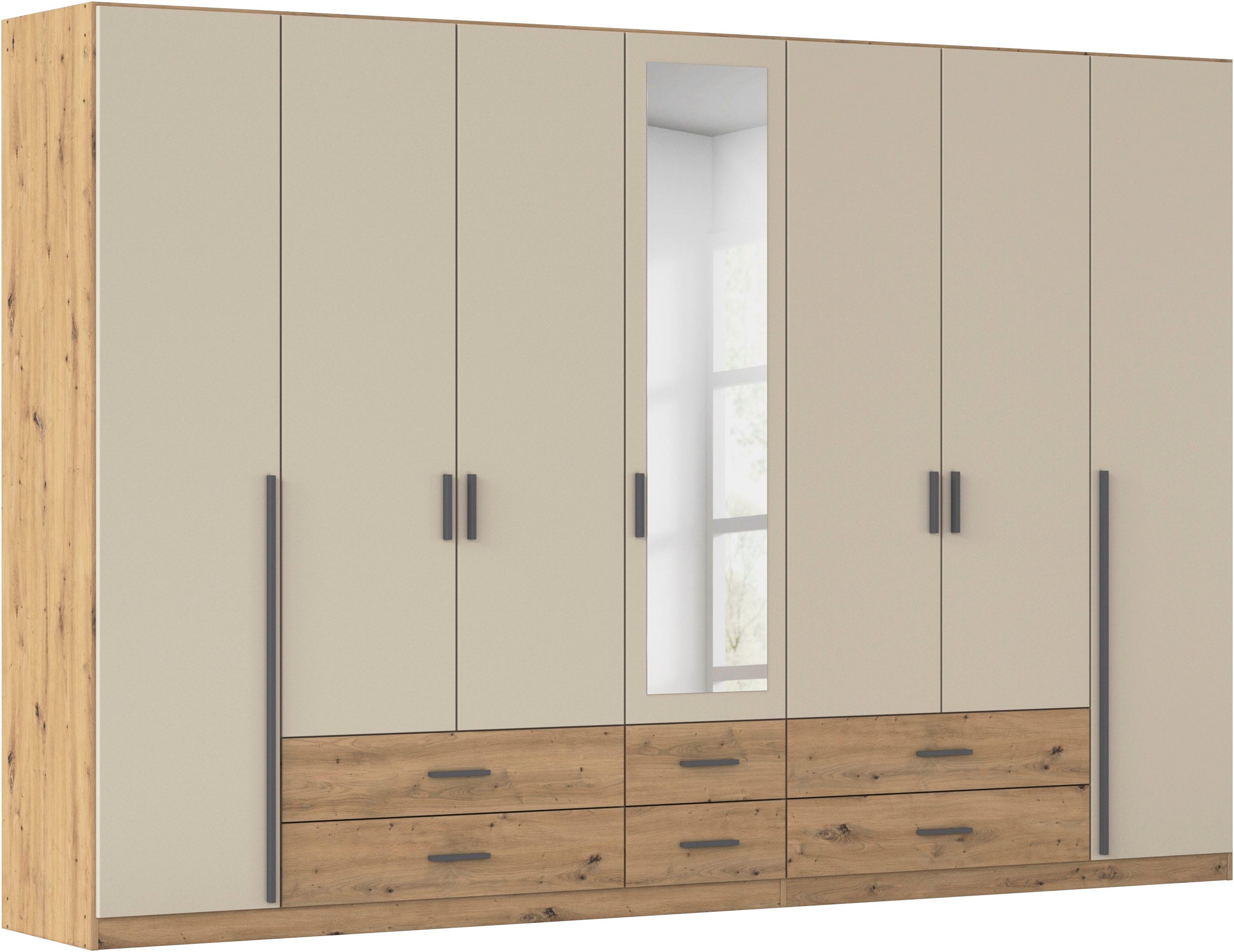 rauch Kleiderschrank "Schrank Garderobe Ankleide GAMMA Breiten 91/136/181/226/271/315/360 cm" in 3 Ausstattungen BASIC/CLASSIC/PREMIUM (inkl. SOFT-CLOSE-Funktion), verschiedene Griff-Varianten, mit Spiegel TOPSELLER MADE IN GERMANY