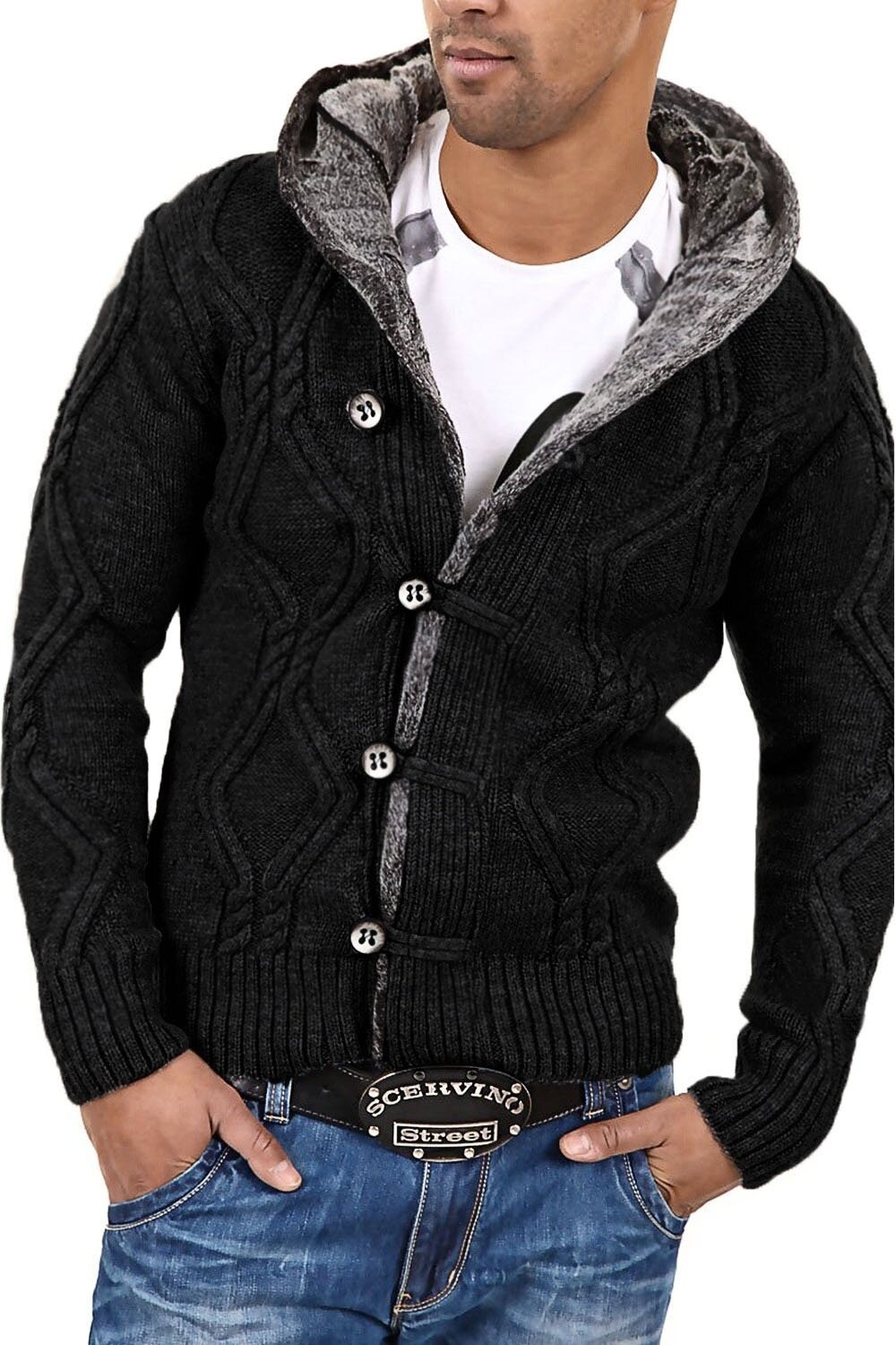 behype Strickjacke »CR-7013«, mit kuscheliger Kapuze