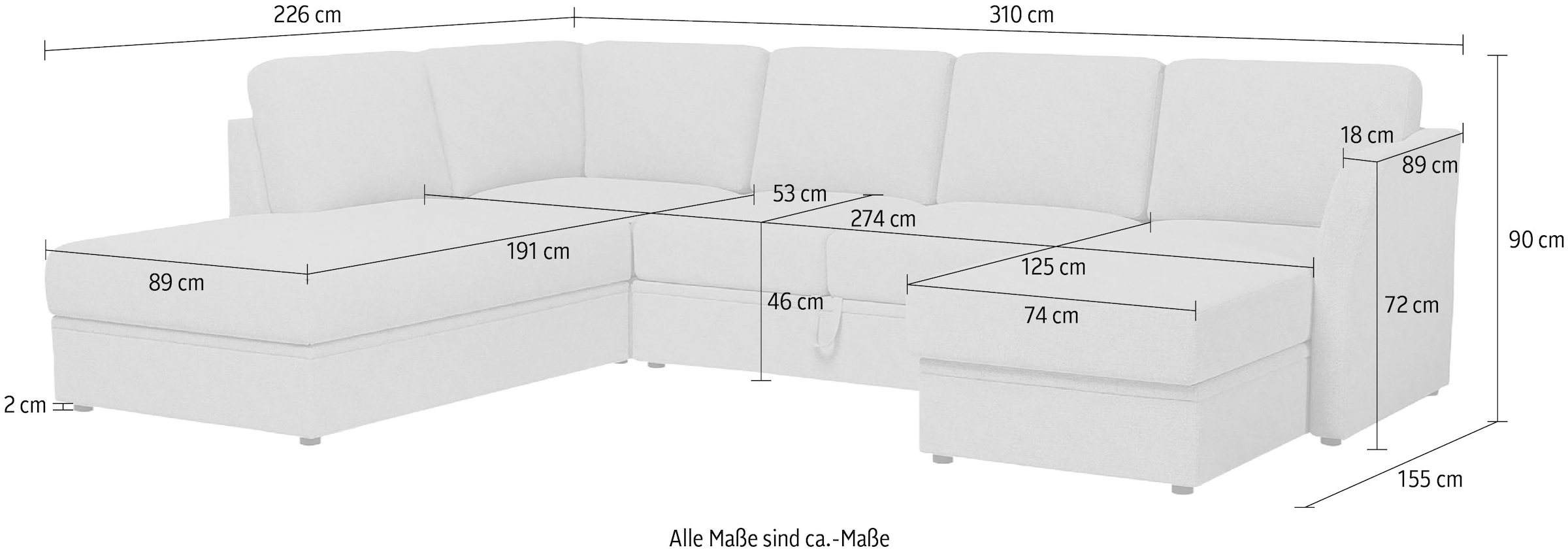 Home affaire Wohnlandschaft »Lavars Schlafsofa«, mit Bettfunktion und Stauraum, in zwei verschiedenen Bezugsqualitäten