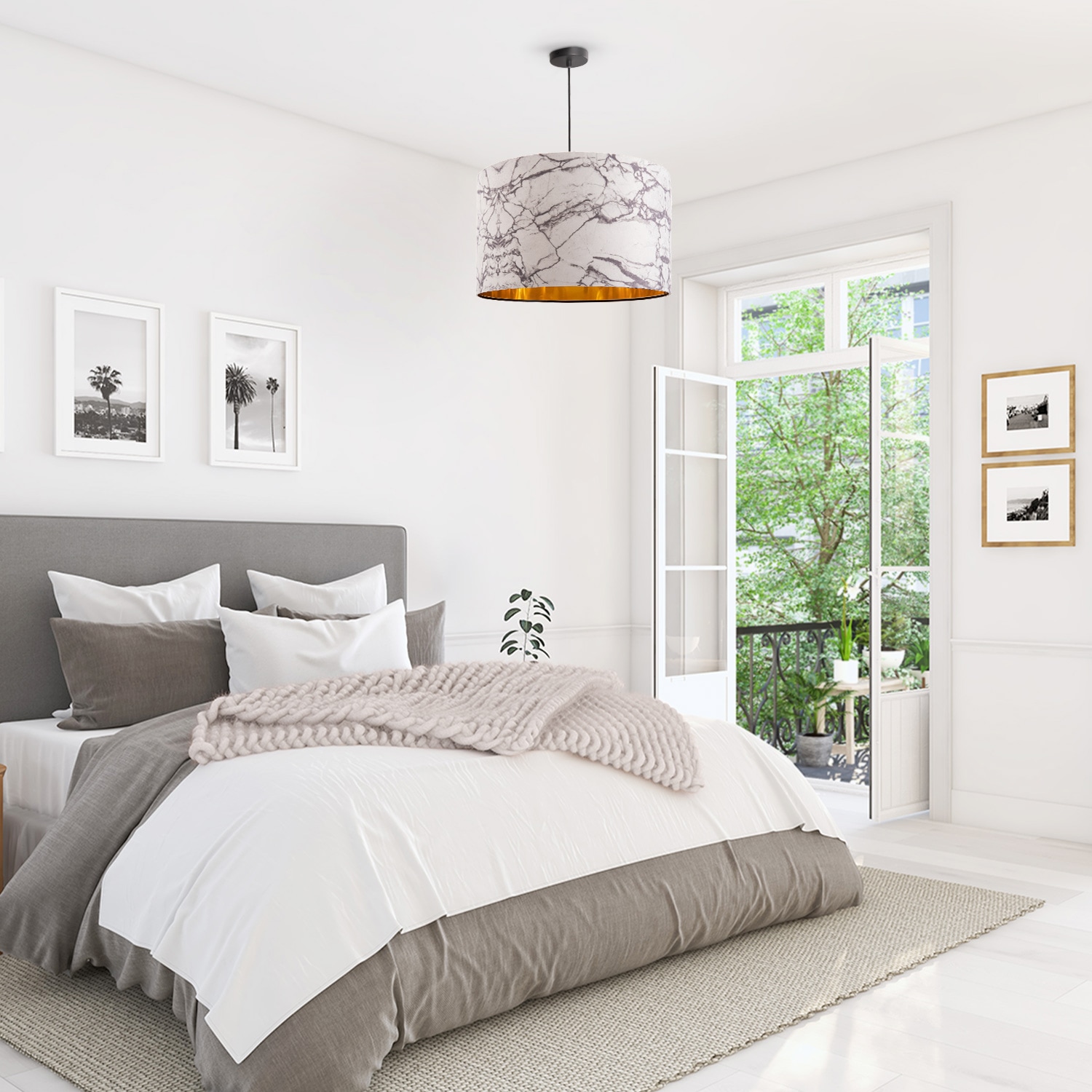 Paco Home Pendelleuchte »Kraft 525«, 1 flammig, Leuchtmittel E27 | ohne Leuchtmittel, Deckenlampe Wohnzimmer Hängelampe Esszimmer Marmor Weiß E27