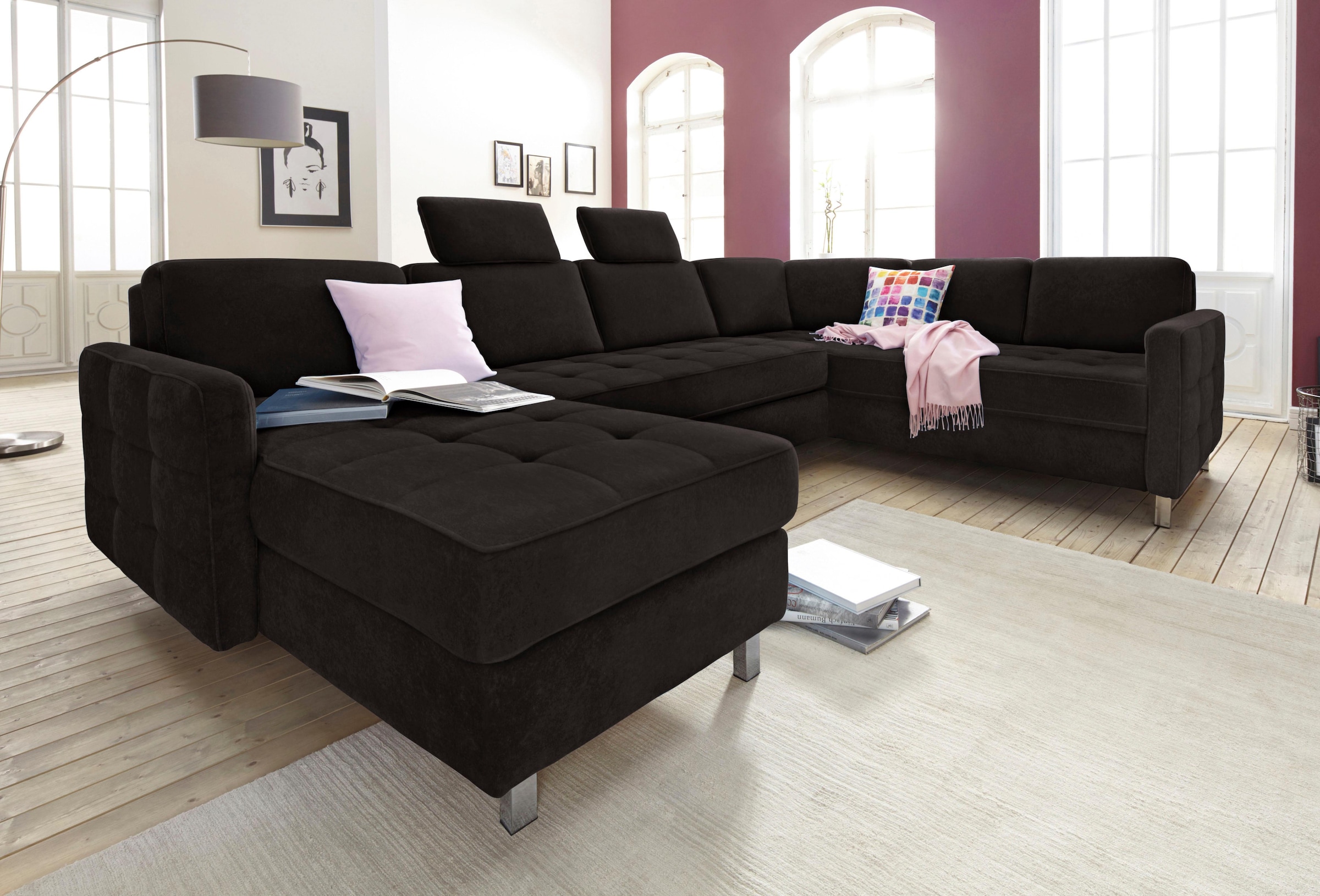 sit&more Wohnlandschaft "Pablo U-Form, B: 292cm, inkl. 2 Kopfstützen" wahlweise mit Schlaffunktion und Bettkasten