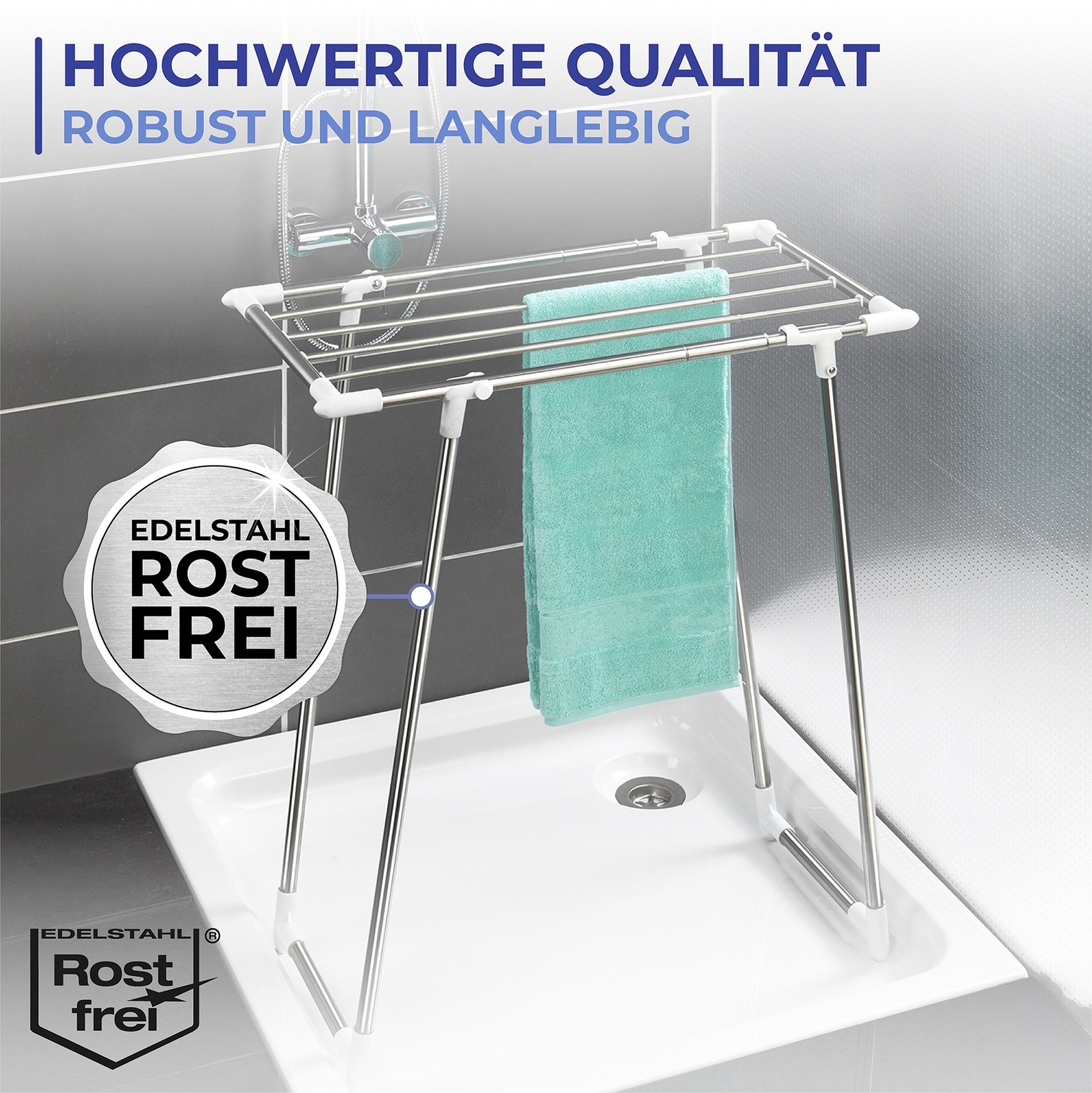 Thumbnail - Maximex Wäscheständer "Raumwunder" schmaler Wäschetrockner, ausziehbar & klappbar, für Dusche & Badewanne