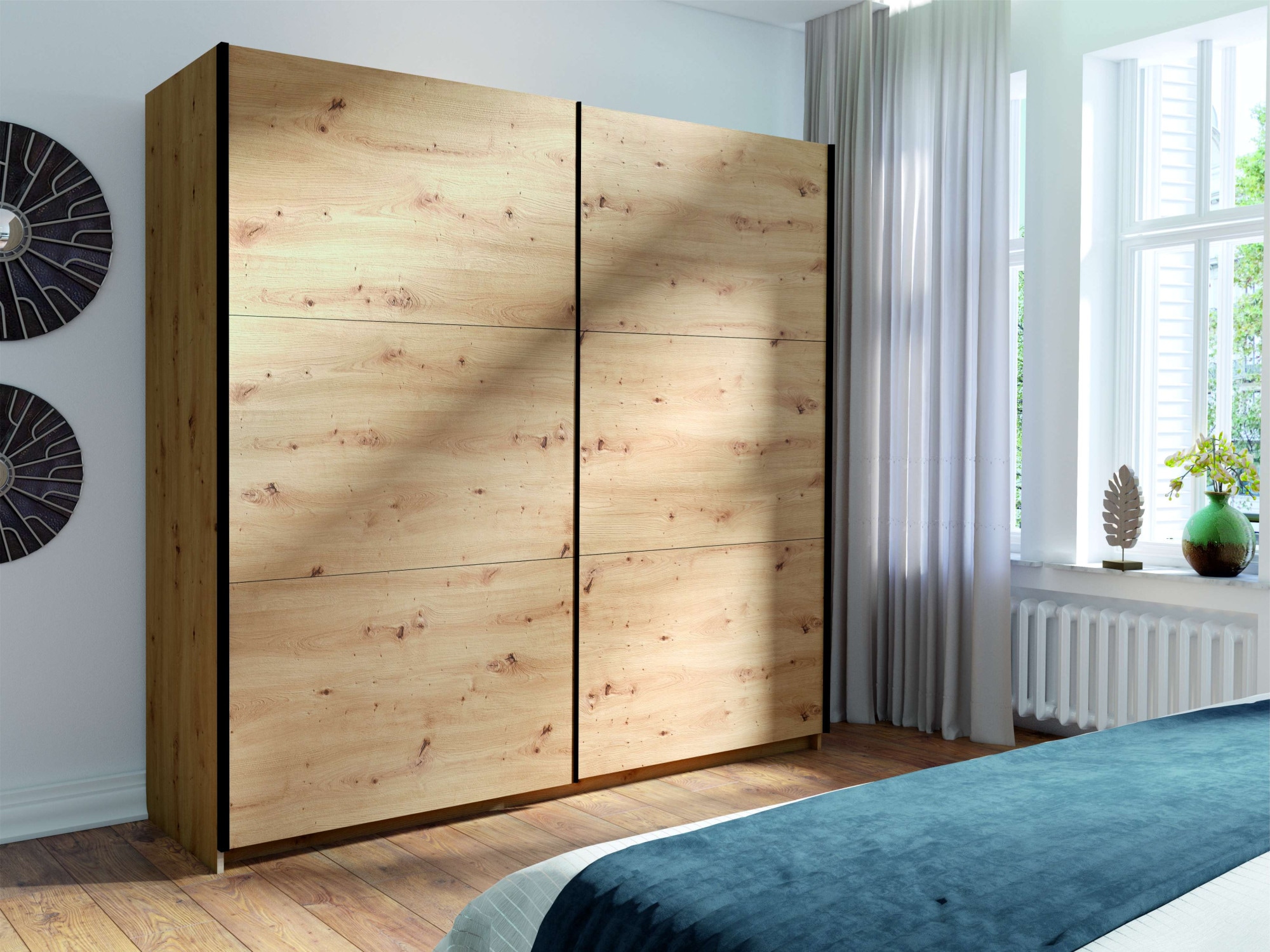 INOSIGN Kleiderschrank »Fresno Wäscheschrank mit 5 Einlegeböden und Kleiderstange«, Garderobe mit 2 Schwebetüren, B/H/T 200/207/62 cm