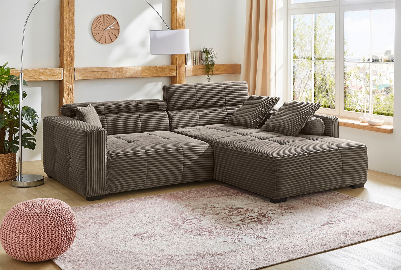 Jockenhöfer Gruppe Ecksofa »Severino L-Form im Big-Sofa-Style«, mit Kopfteilverstellung, rechts/links montierbar, Wellenfederung