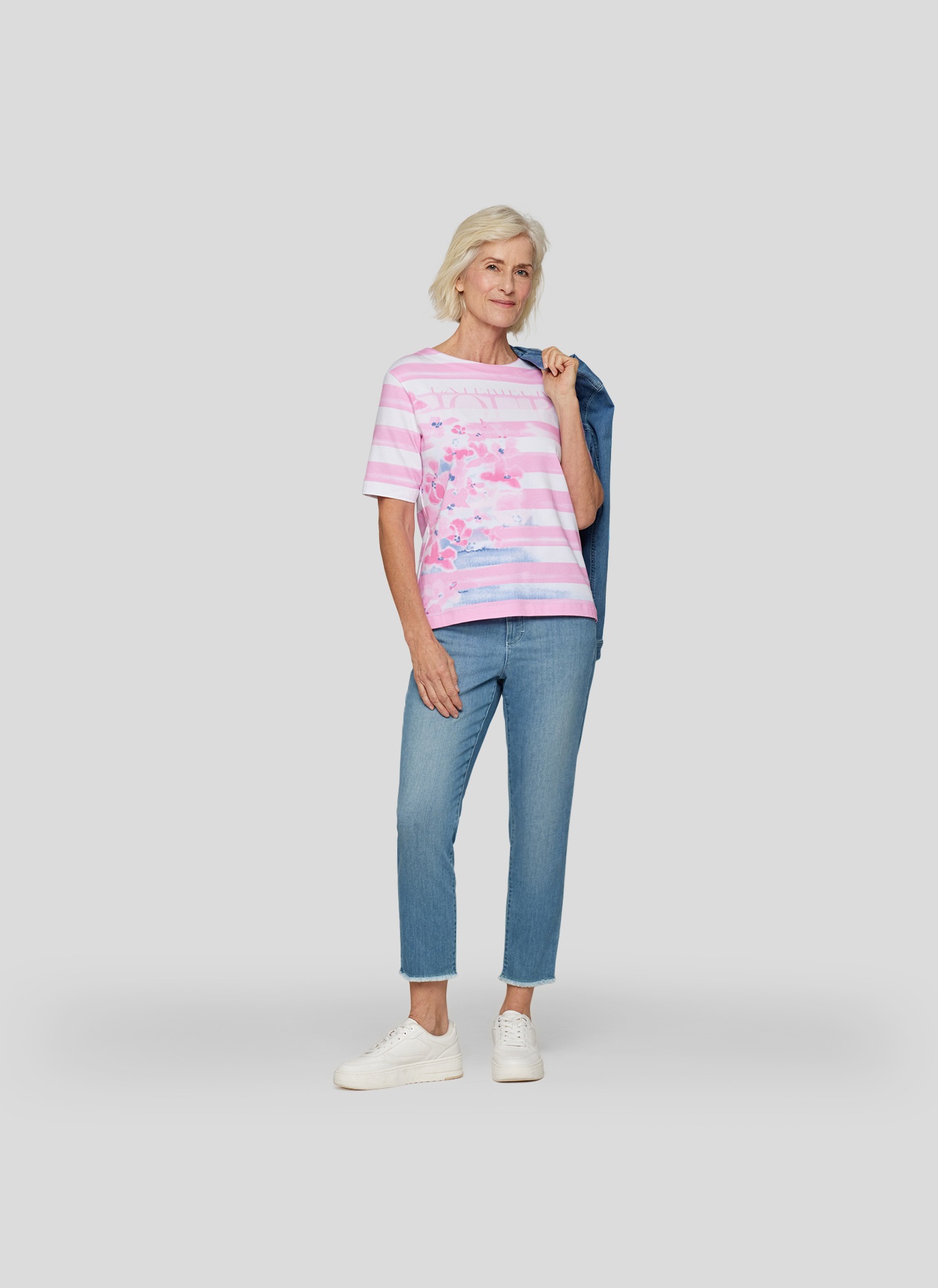 Rabe Rundhalsshirt, mit Streifen und floralem Muster