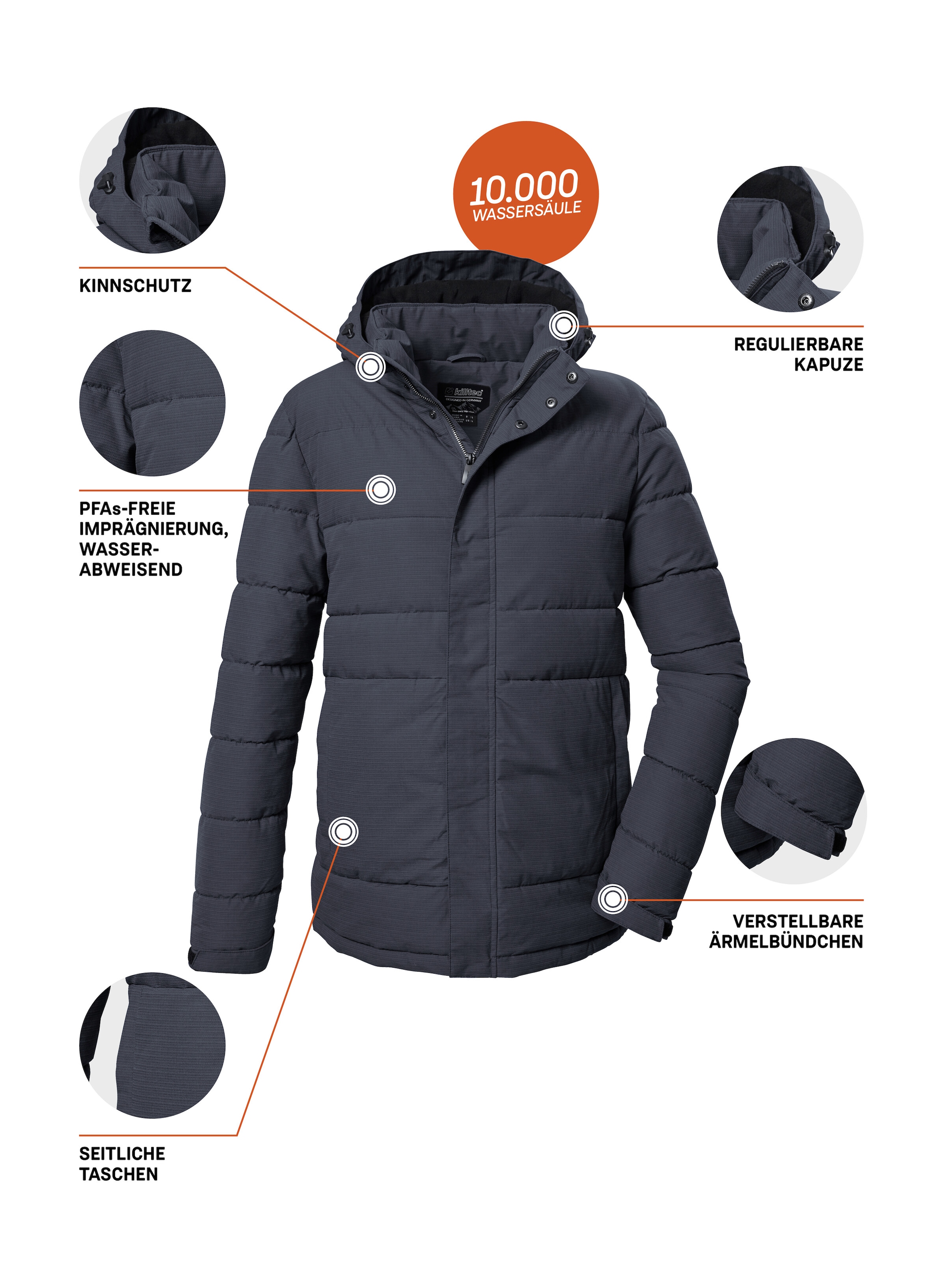 Killtec Steppjacke »KOW 2 MN QLTD JCKT«, Daunenoptik-Jacke, abzippbare Kapuze, wasserabweisend, atmungsaktiv