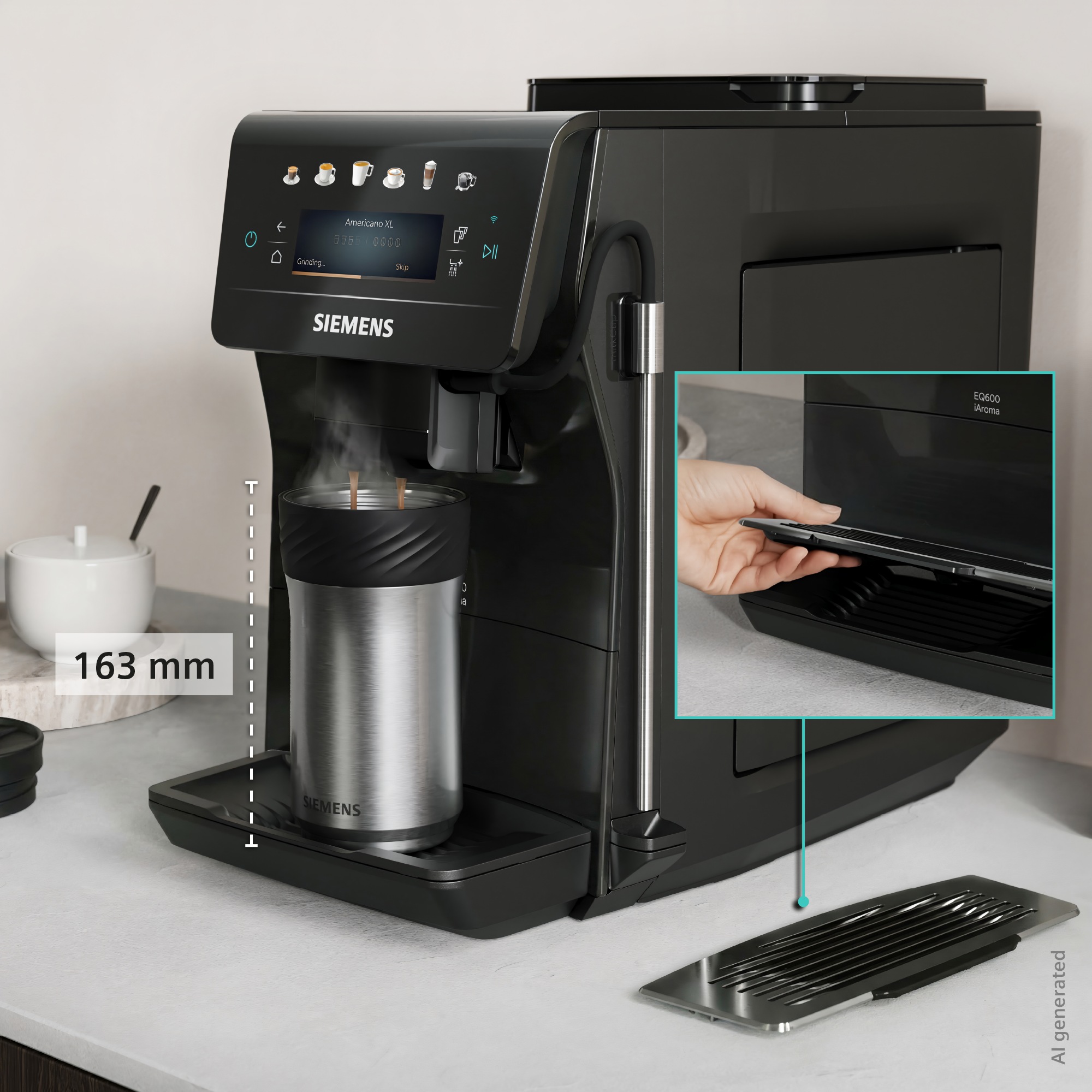SIEMENS Kaffeevollautomat »EQ600 TP601E09, 6 Getränke, XL-Getränke, bis zu 480ml, Kannenfunktion« Doppeltassenfunktion,Keramikmahlwerk, entnehmbare Brüheinheit, Schwarz