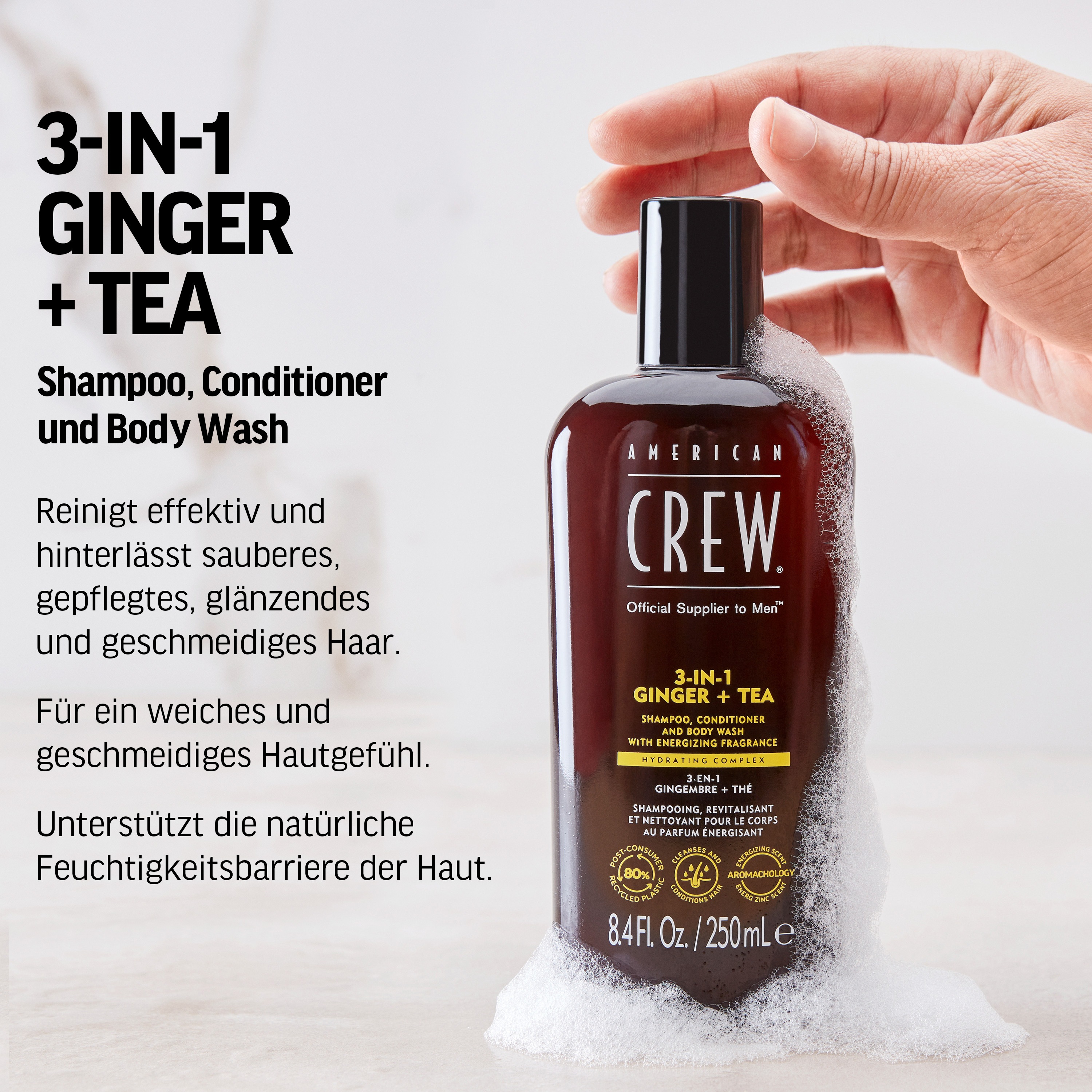 Thumbnail - American Crew Haarshampoo "3In1 Ginger & Tea Shampoo, Conditioner & Body Wash 450 ml" Für Herren aller Haartypen, spende...