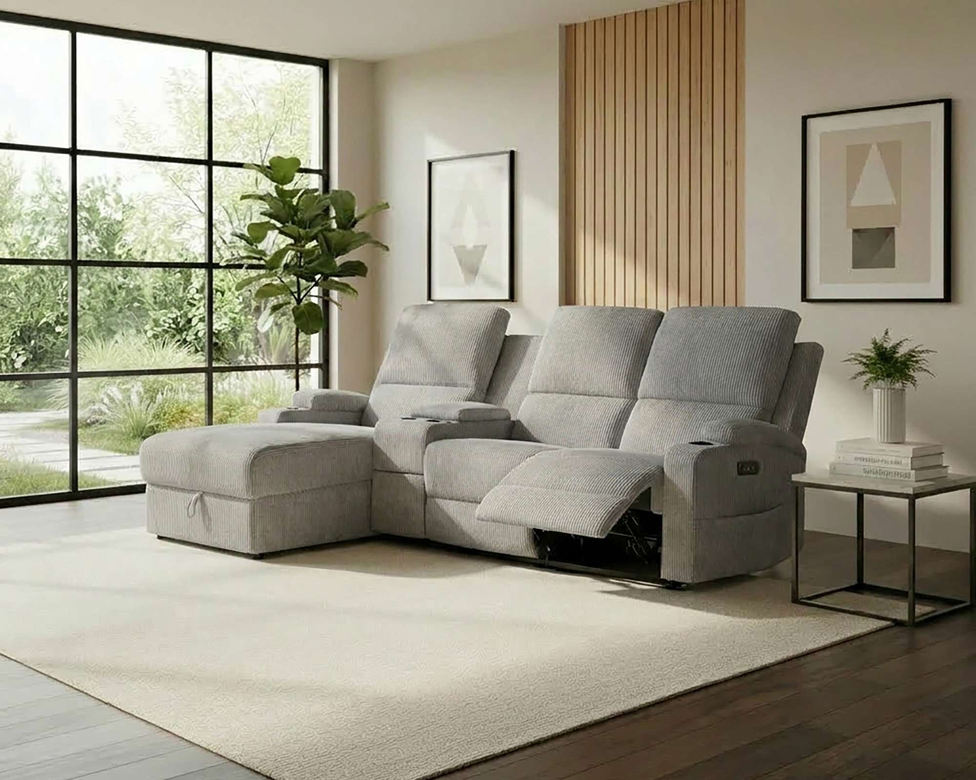 OTTO home Ecksofa "NAPORI Cord, Multimediasofa, 3er Kinosessel XXL, L-Form" Kinosofa, manuelle o. elektr. Relaxfunktion, Staufach, Getränkehalter