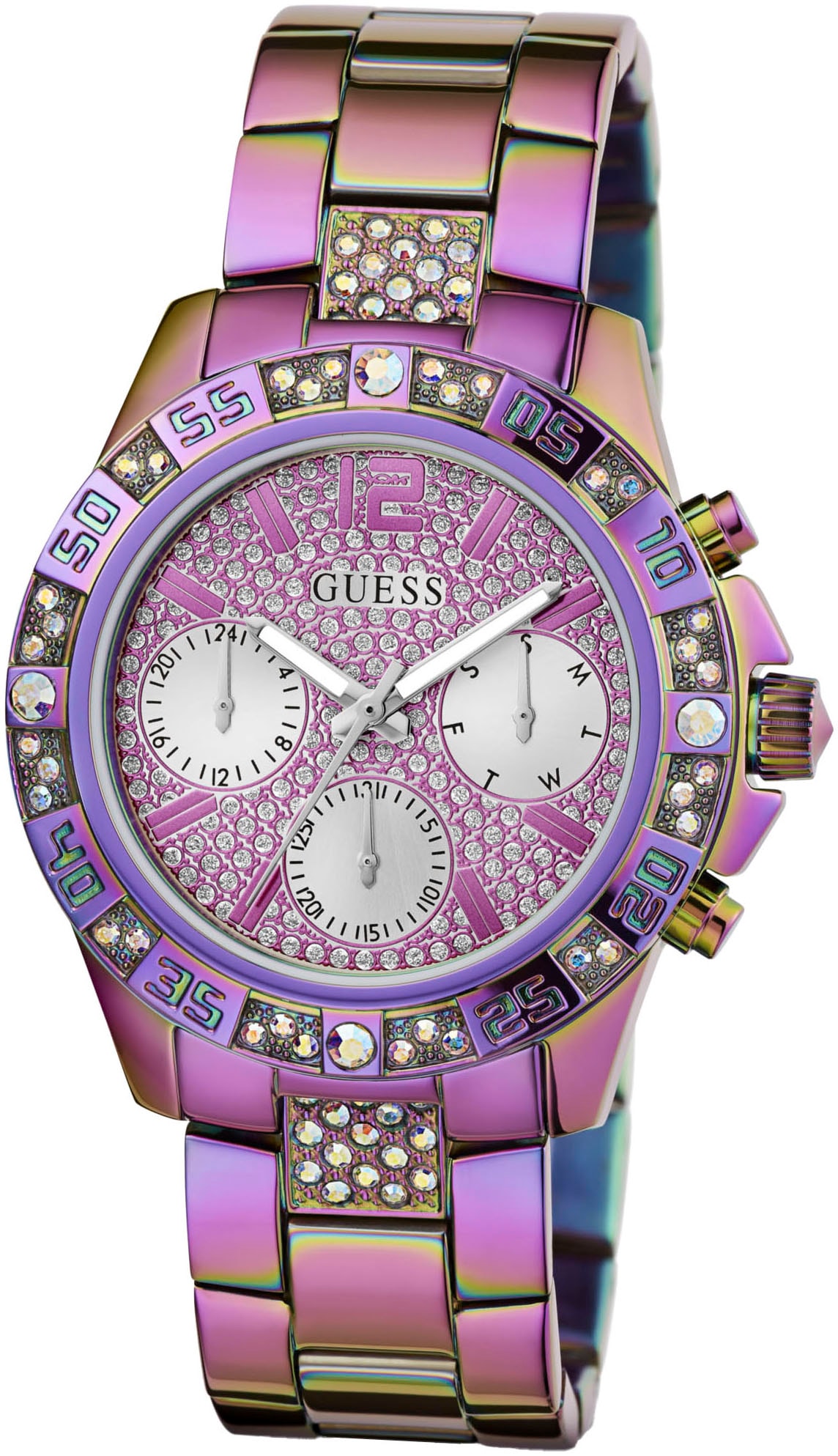 Guess Multifunktionsuhr »MAJESTY«, Quarzuhr, Armbanduhr, Damenuhr, Datum, Edelstahlarmband