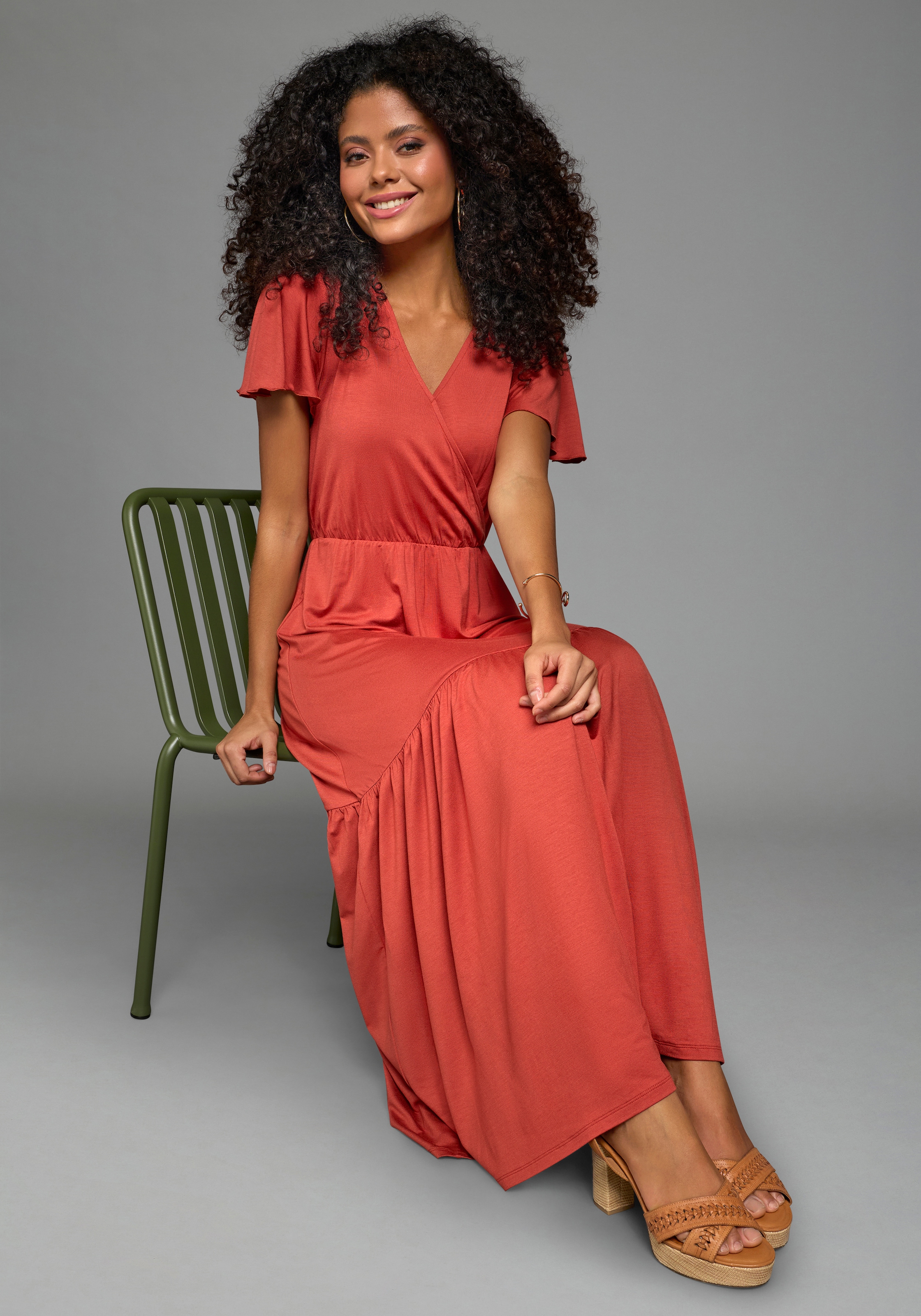 Laura Scott Sommerkleid langer Schnitt, für warme Tage, aus Single Jersey, mit Flügelärmeln