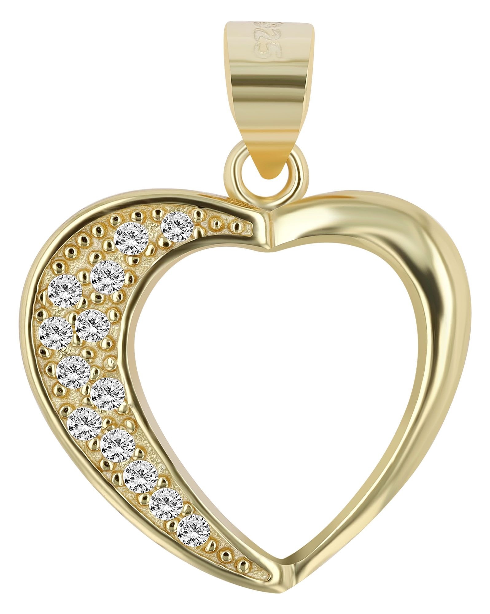 ADELIA ́S Damen Kettenanhänger "Damen Anhänger – Herzanhänger aus 925 Silber mit Zirkonia", Silber 925 (Sterlingsilber)gold, Silber 925