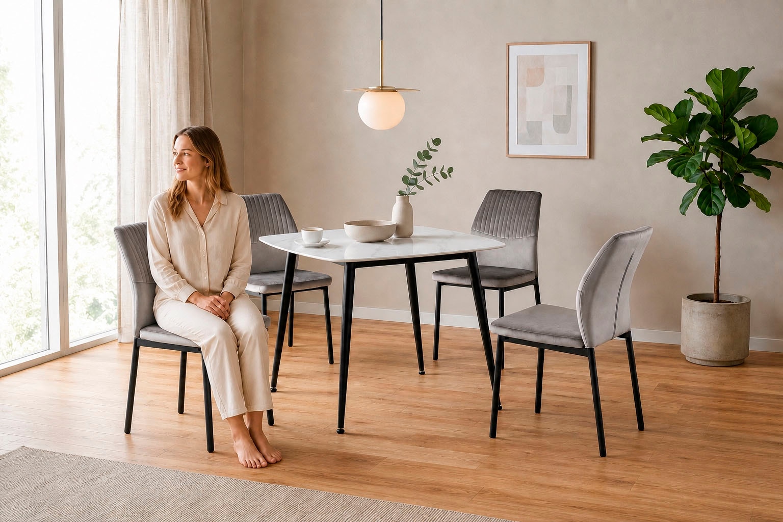 OTTO home Essgruppe »Nora, Set, 5-tlg« Set, 5 tlg. mit 4 bequemen Stühlen, Esstisch aus gesintertem Stein in Keramikoptik