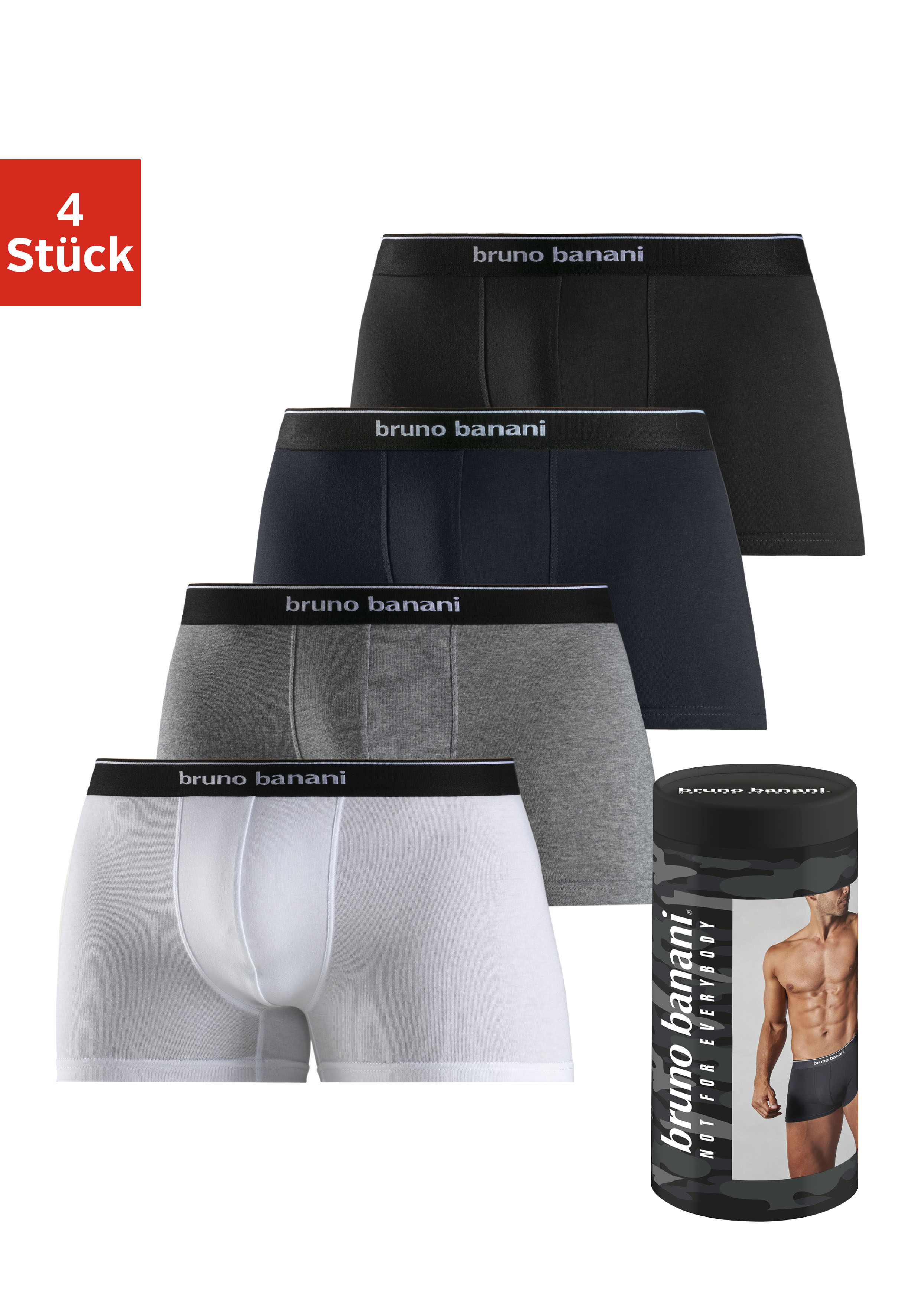 Bruno Banani Boxer "Boxershorts für Herren" Dose, 4 Stk. in der Dose verpackt