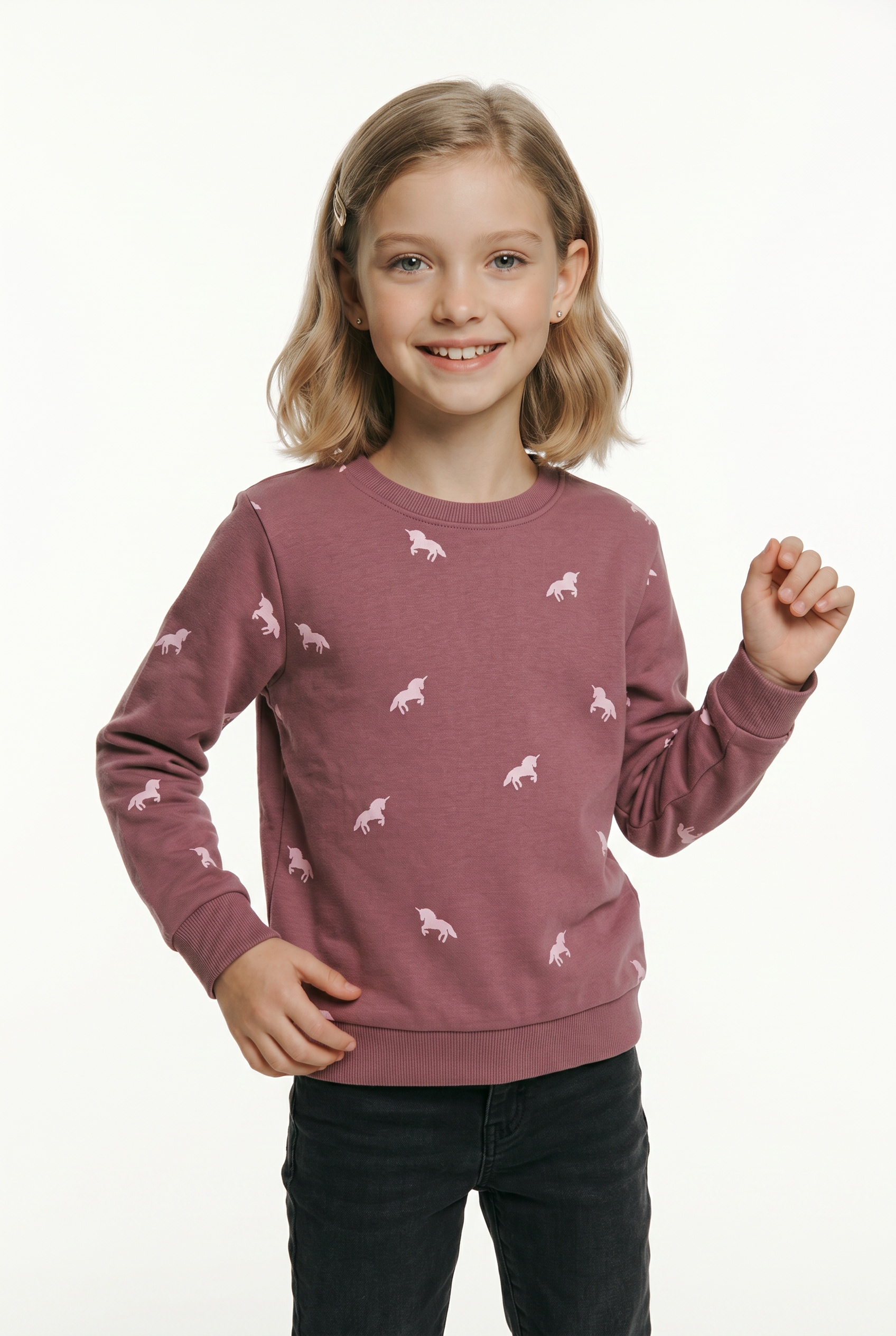 Name It Sweatshirt "NMFVALBA – Sweater mit Herzchen-Alloverdruck und Rippbündchen", bedruckt, casual, regular fit, Sweatware, Rundhals