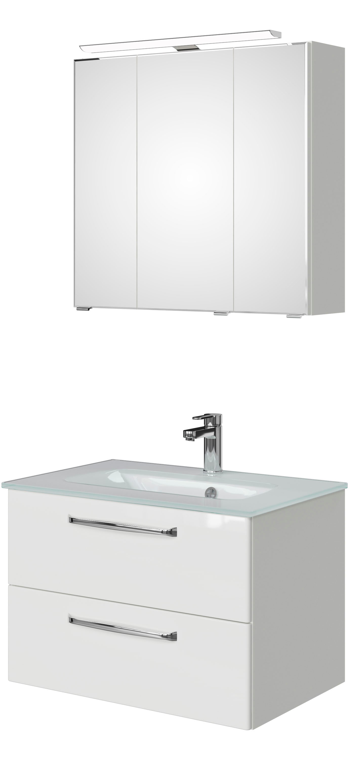 Saphir "Trentino 2-teilig Glas-Waschtisch, Spiegelschrank mit LED-Leuchte" 3 Stk. tlg.