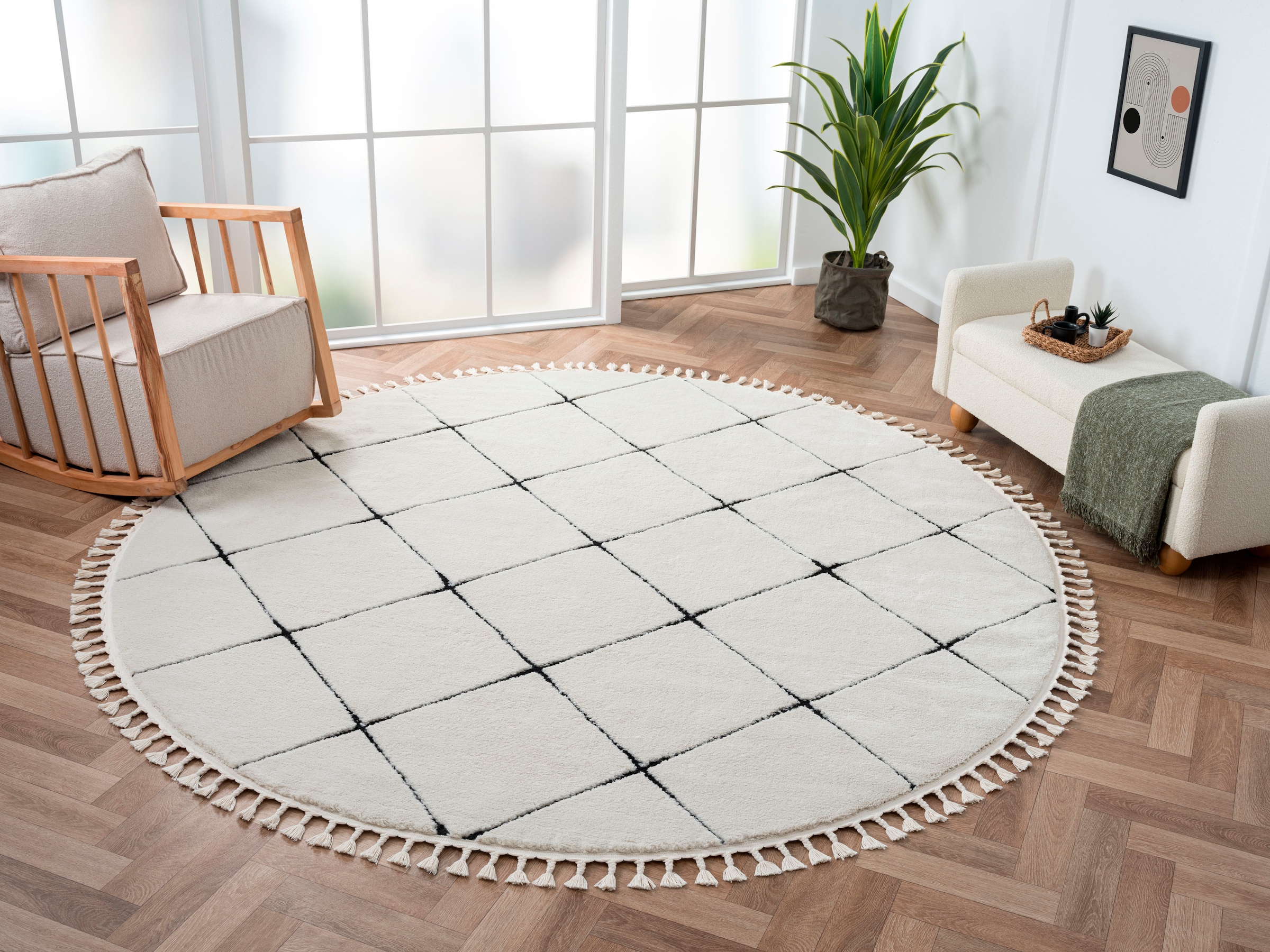 Myflair Möbel & Accessoires Hochflor-Teppich "Moroccan Square", rund, 24 mm Höhe, modern, marokkanisches Design, Rauten 