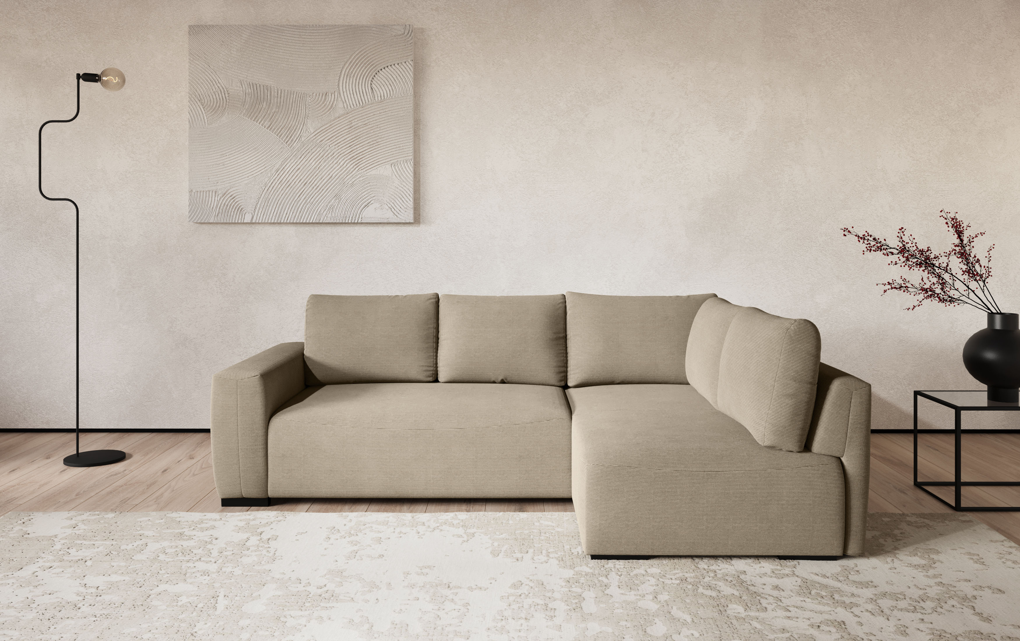 COTTA Ecksofa "Giro L-Form, Ottomane, Breite 252 cm" wahlweise mit Bettkasten und Trendbezug CORD