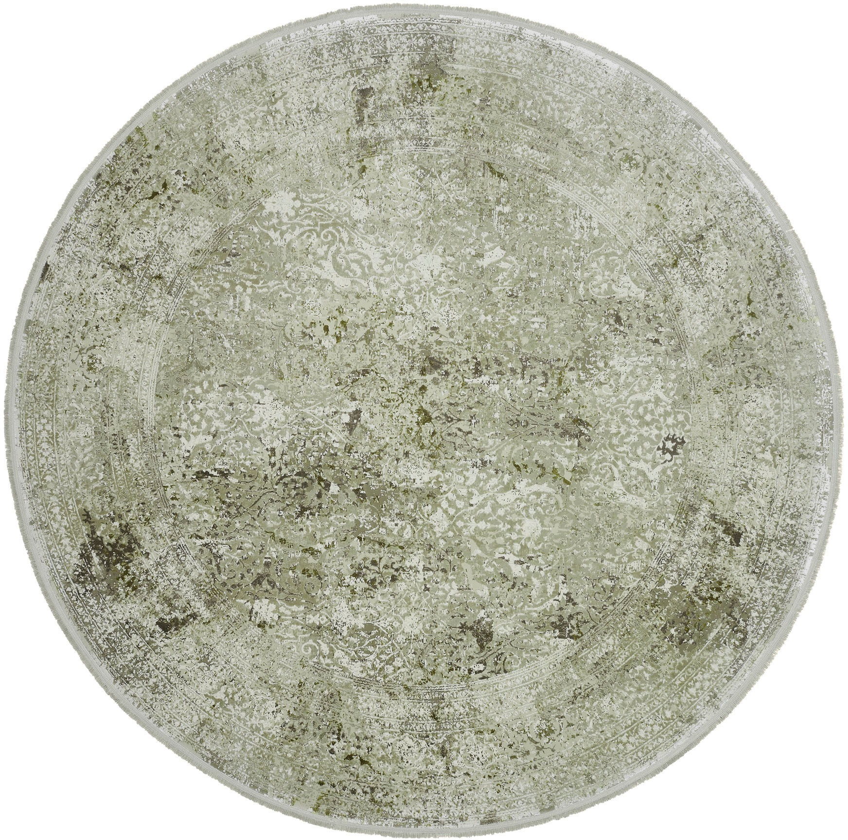 Teppich OCI DIE TEPPICHMARKE "BESTELLER CAVA", grün (grün, grau), H:8mm Ø:240cm, Viskose, Teppiche, Teppich, Glanz Viskose, mit Fransen, Hoch Tief Struktur, Vintage, Wohnzimmer