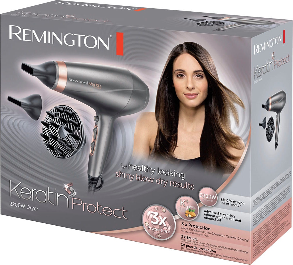 Remington Haartrockner »AC8820 E51 Keratin Protect Dryer«, 2200 W, 3 Aufsätze, Ionenpflege, inkl. 2 Stylingdüsen & Diffusor