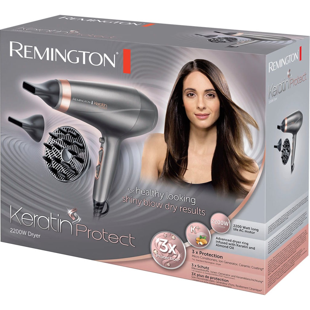 Remington Haartrockner »AC8820 E51 Keratin Protect Dryer«, 2200 W, 3 Aufsätze, Ionenpflege, inkl. 2 Stylingdüsen & Diffusor