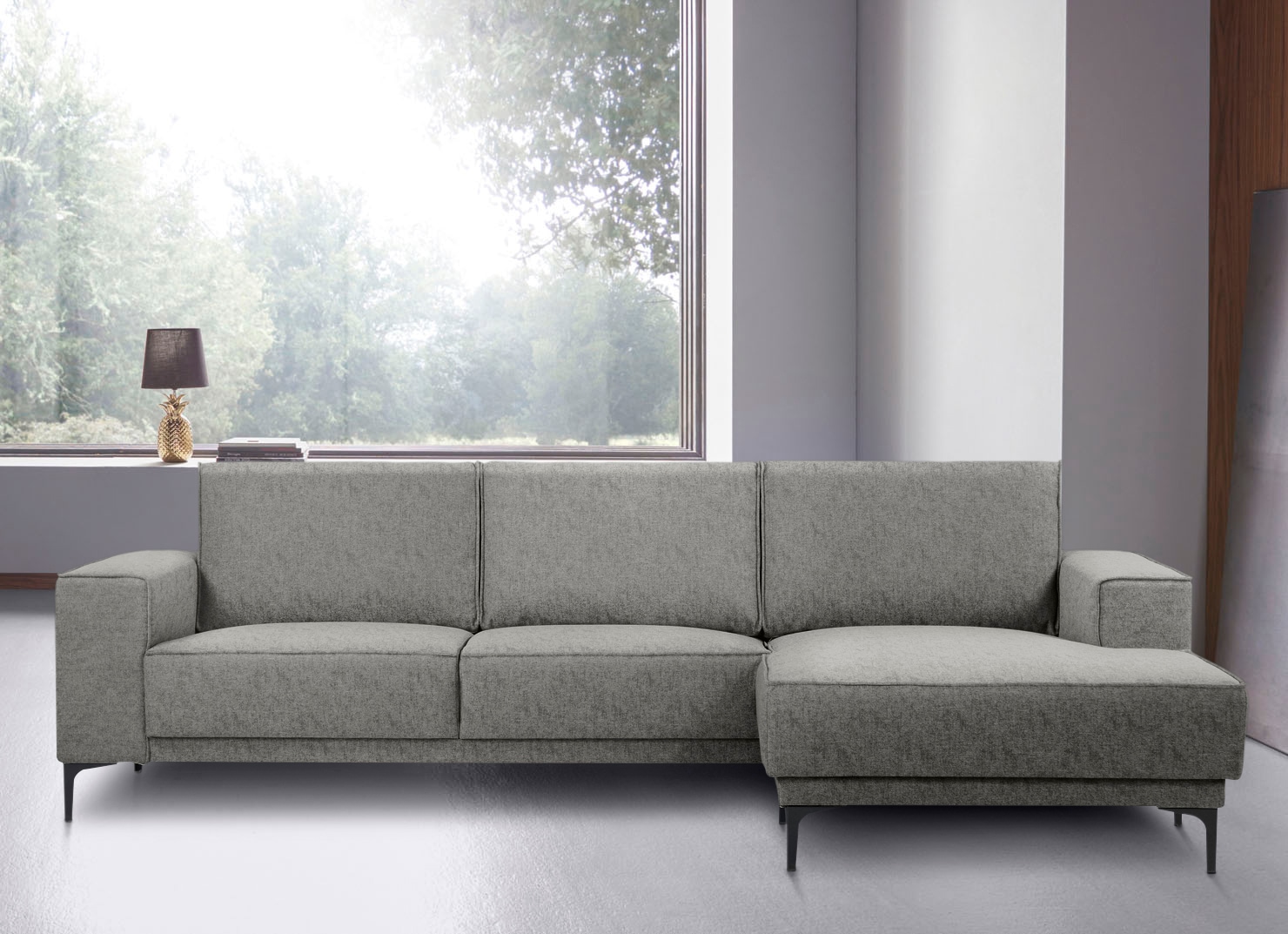 Places of Style Ecksofa »Polsterecke Oland, Struktur, Flachgewebe, Luxus-Microfaser, Boucle«, L-Form, 280 cm, Wellenunterfederung, Skandi-Design, Metallfüße