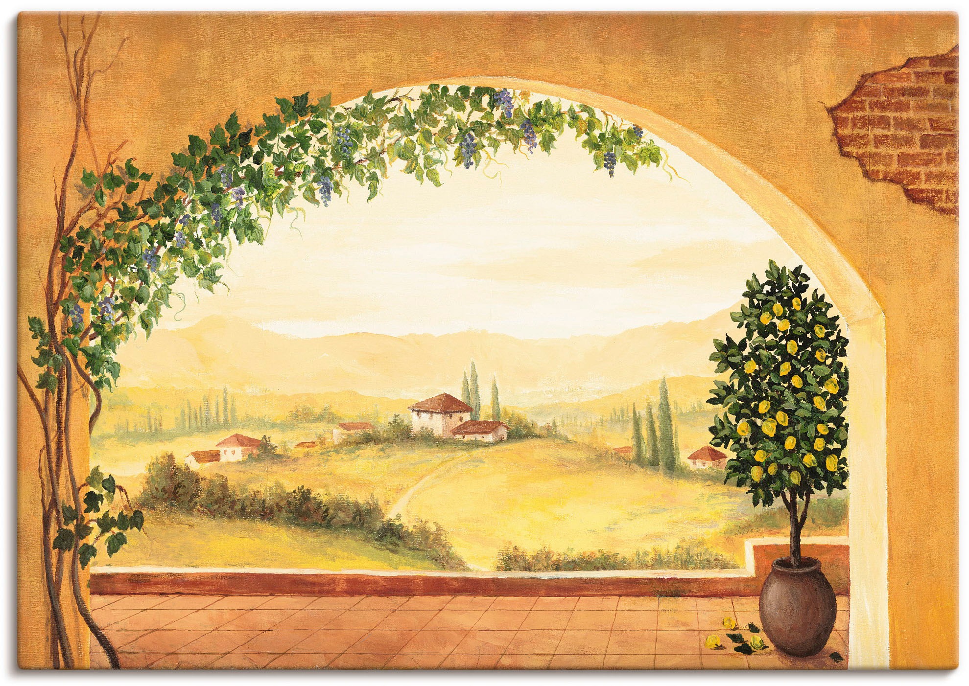 Artland Wandbild »Weinranken vor der Toskanalandschaft«, Fensterblick, (1 St.),  als Alubild, Leinwandbild, Wandaufkleber oder Poster in versch. Größen  kaufen | BAUR
