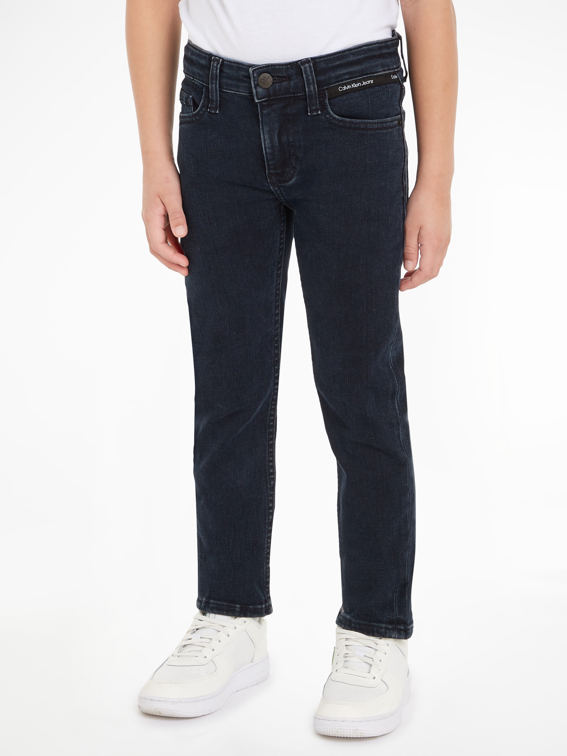 Tommy Hilfiger online mit WASH«, bestellen RECONSTRUCTED Bund BAUR Straight-Jeans »ARCHIVE | MID am Logoschriftzug