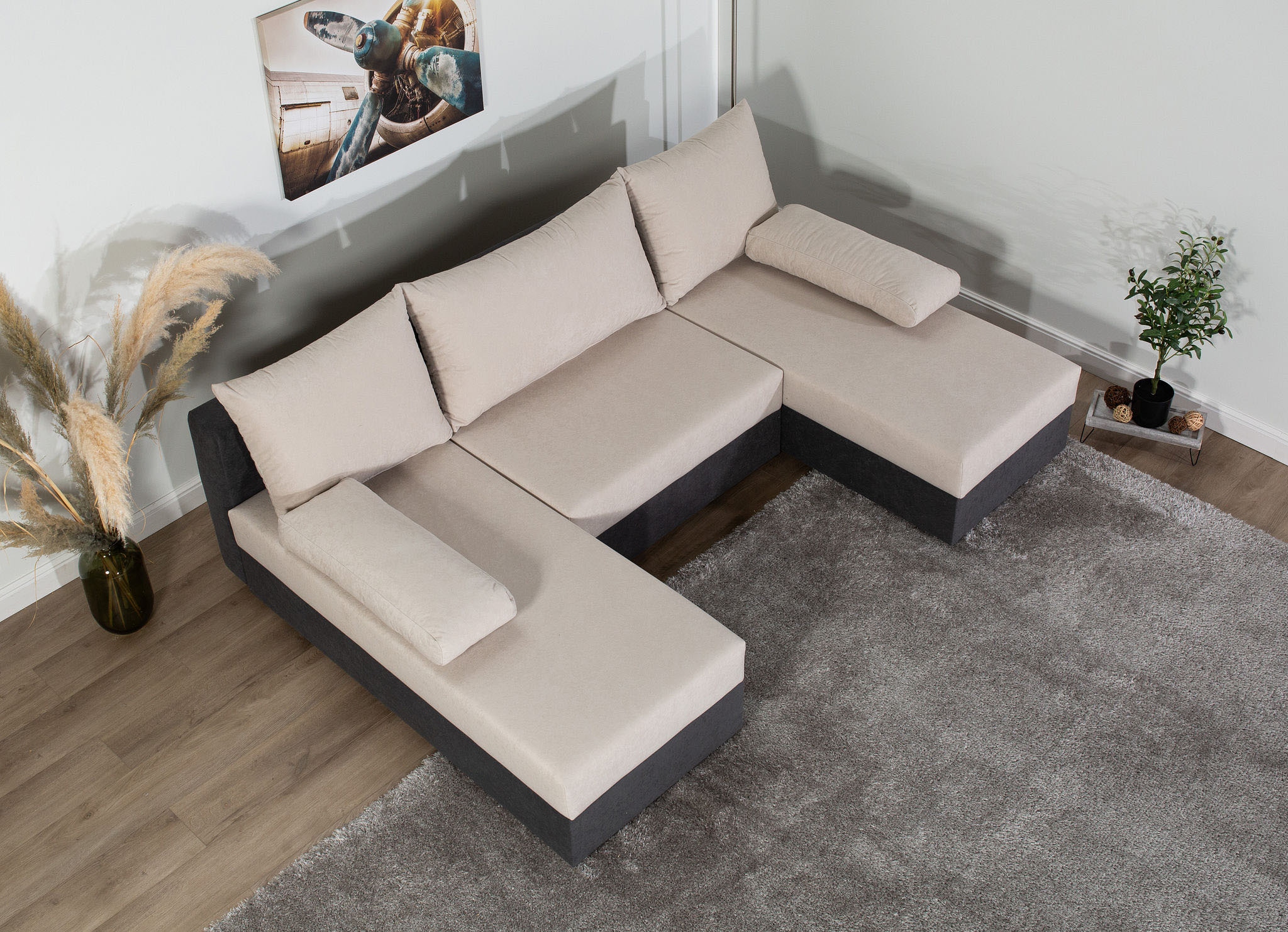 COLLECTION AB Wohnlandschaft »Pico U-Form, Breite 220, ohne Armlehne mit Schlaffunktion, Bettkasten«, Wohnlandschaft,2 X Ottomane,Polyätherschaum Polsterung