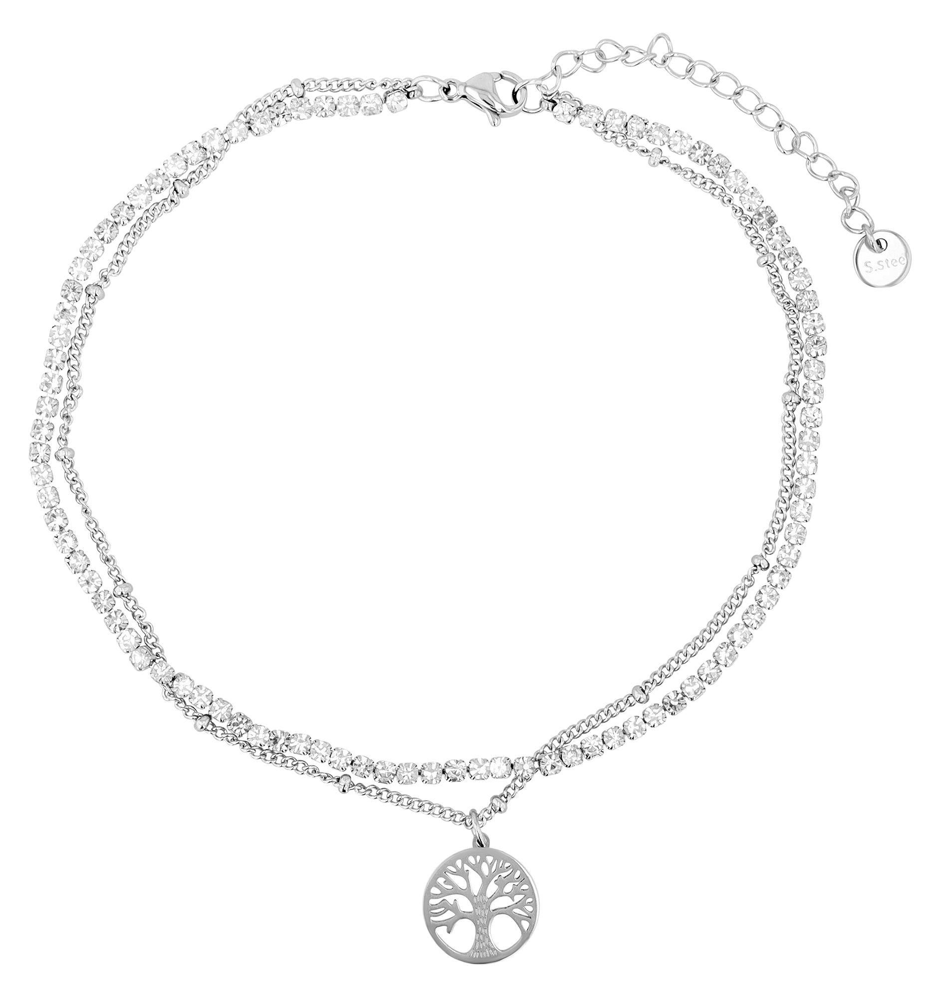 Adelia´s Armband »Armband – Lebensbaum aus Edelstahl mit Strass Steinchen 24+5 cm« Ein kleines Geschenk mit großer Wirkung