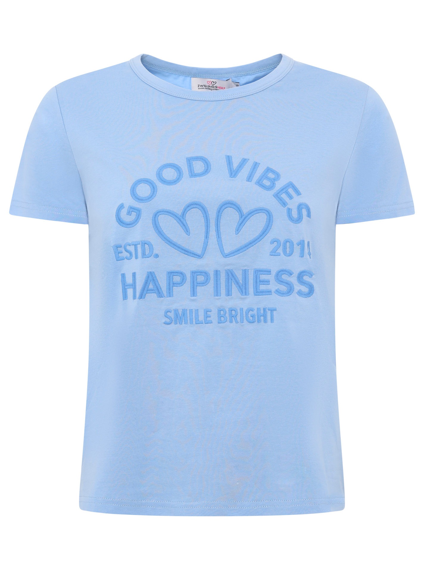 Zwillingsherz T-Shirt ""Happiness Vibes"" ton in ton Stickerei, kurzarm, Ru günstig online kaufen