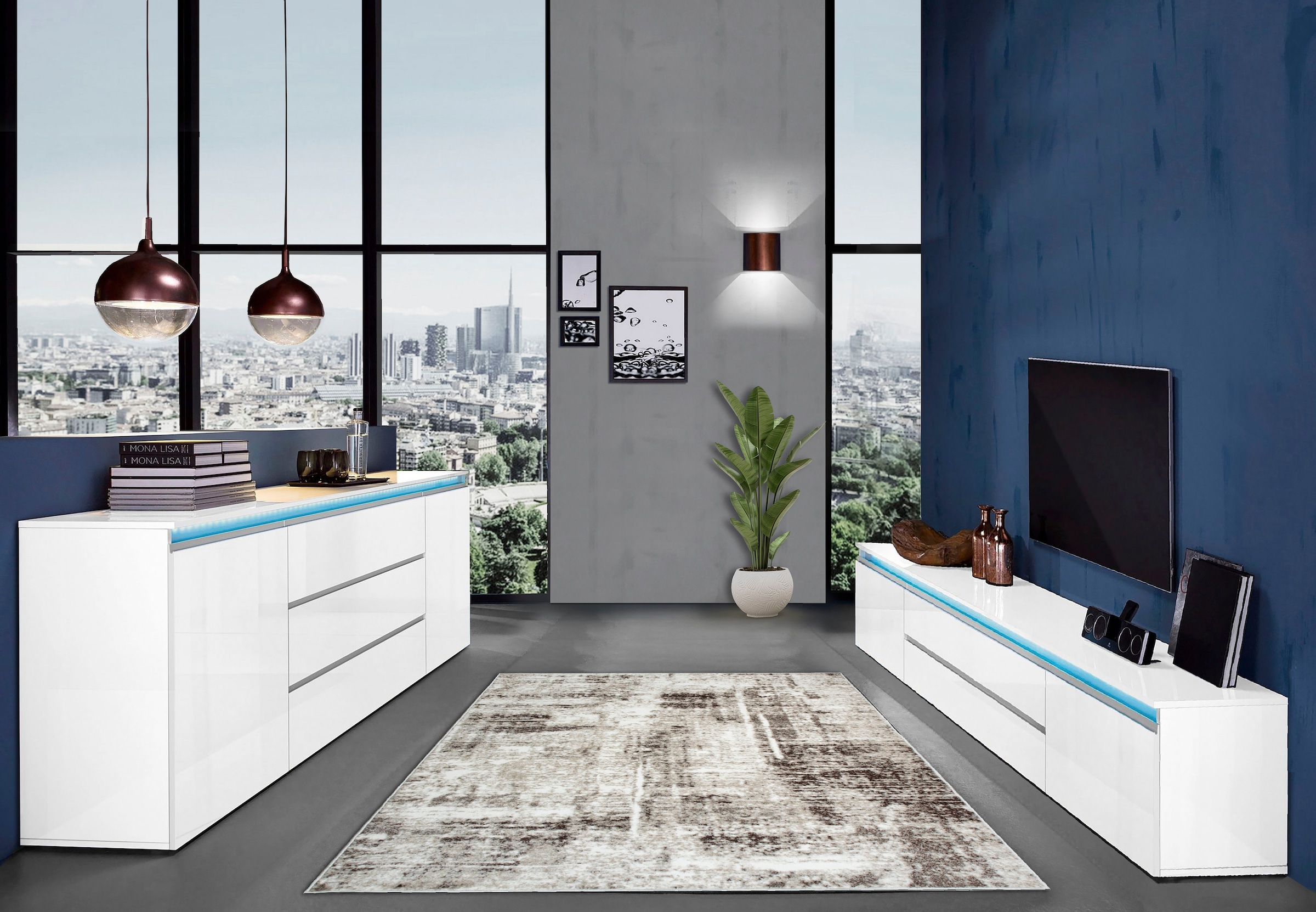 Home affaire Lowboard »Magic,Lowboard,TV-Kommode,TV-Möbel,TV-Bank« Hochglanzlackiert, Alugriff, 2 Türen, 2 Schubkästen,B/T/H 240×40×55 cm