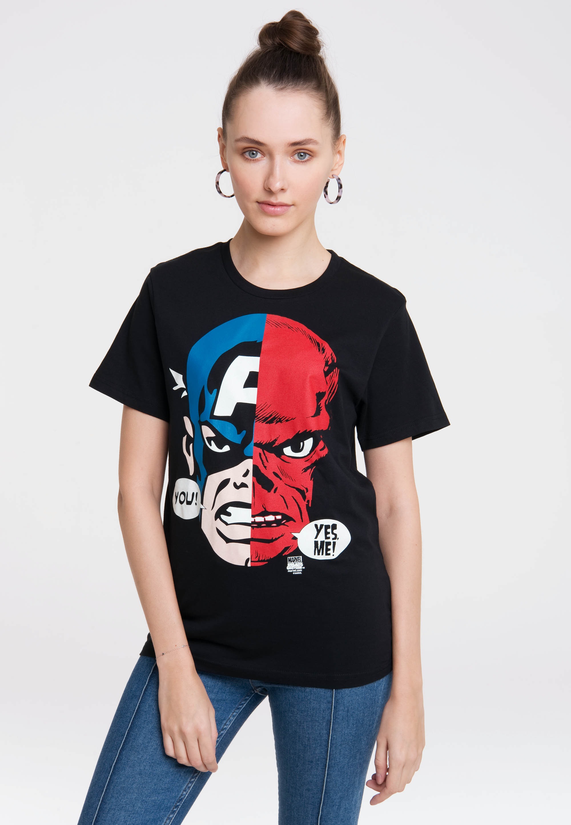 LOGOSHIRT T-Shirt »Captain America Frontprint Faces«, Red | coolem mit Skull BAUR für And kaufen