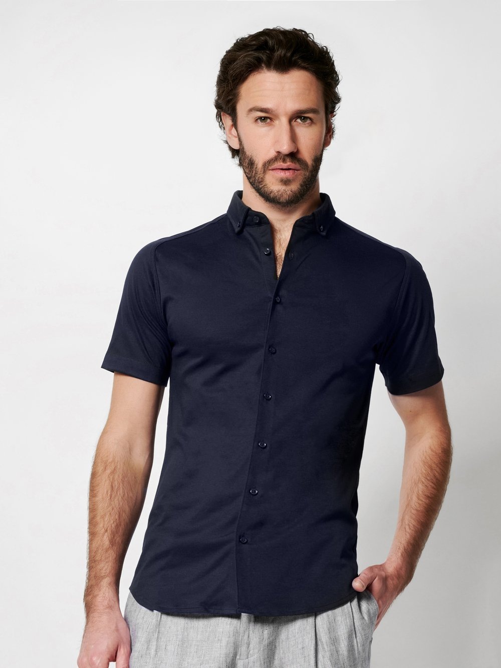 DESOTO Kurzarmhemd "Casual Modern Button Down 1/2", Mit Rundhalsausschnitt günstig online kaufen