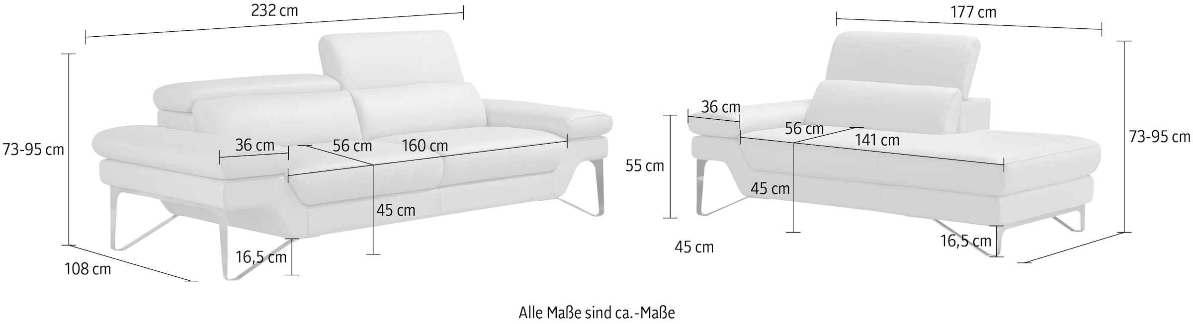 Egoitaliano Polstergarnitur »Princess«, Set aus 2,5 Sitzer und Ottomane, Kopfstützen manuell verstellbar